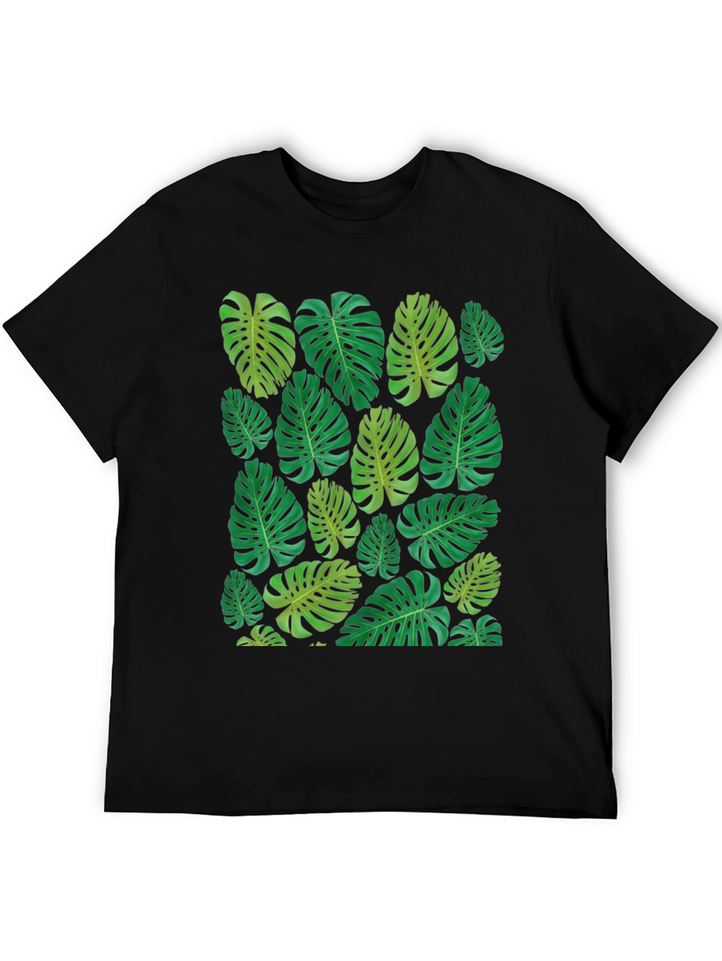 Tropical Monstera Leaf Print Black T-Shirt