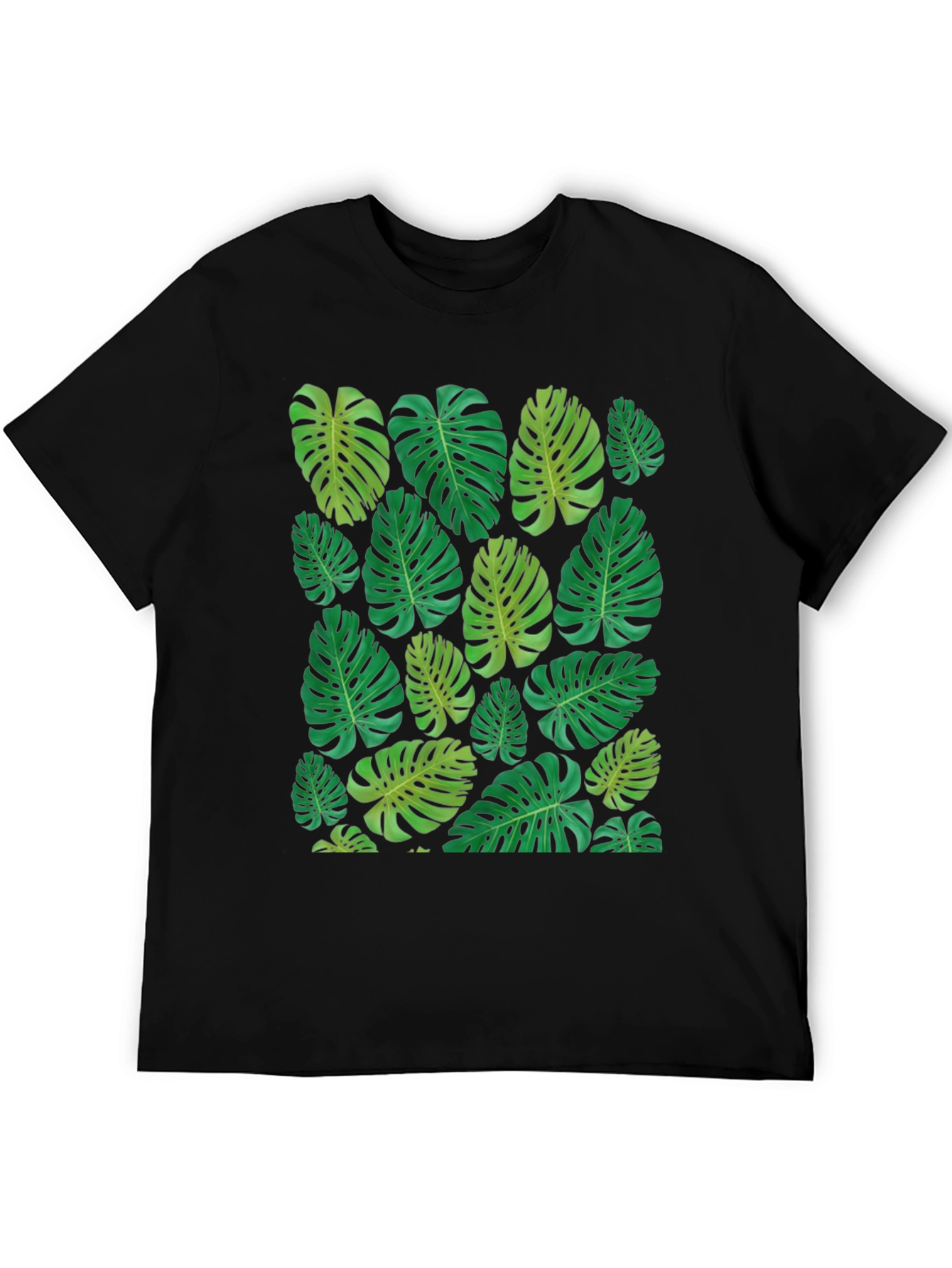 Tropical Monstera Leaf Print Black T-Shirt