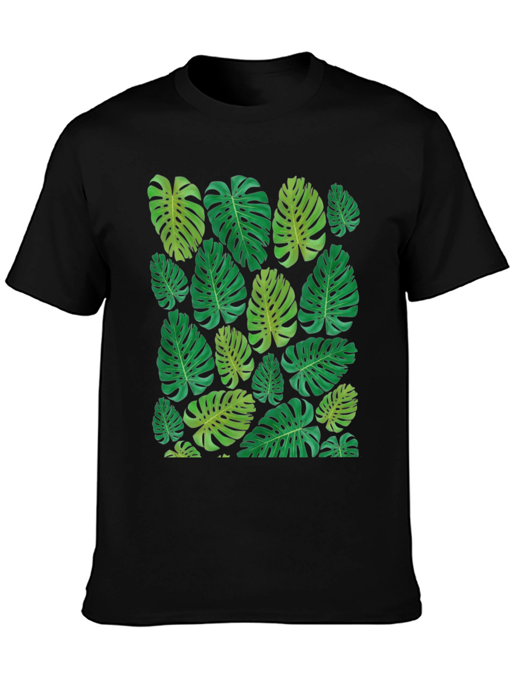 Tropical Monstera Leaf Print Black T-Shirt