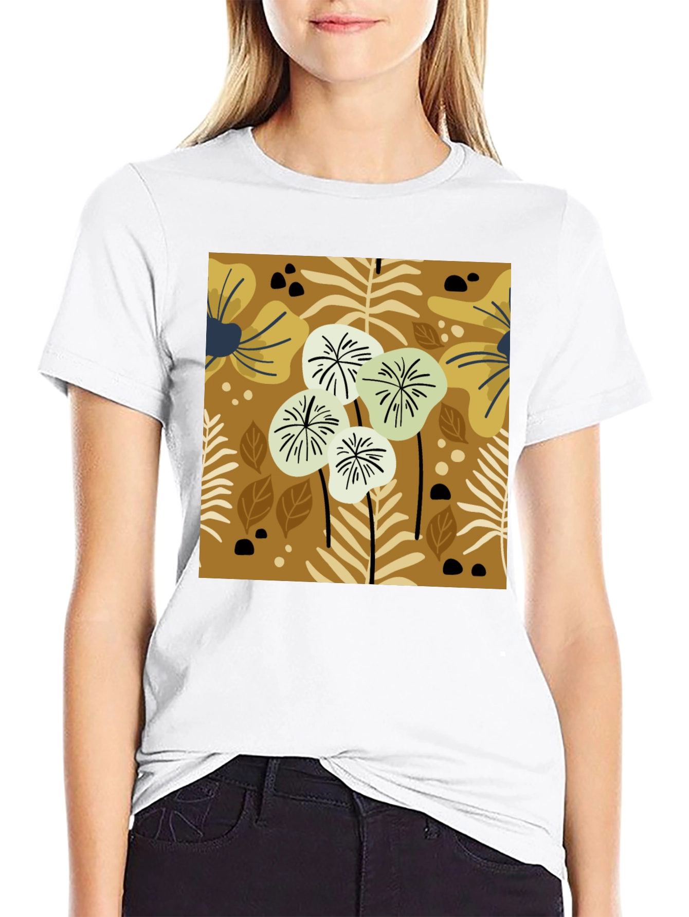 Botanical Pattern Black Graphic Tee