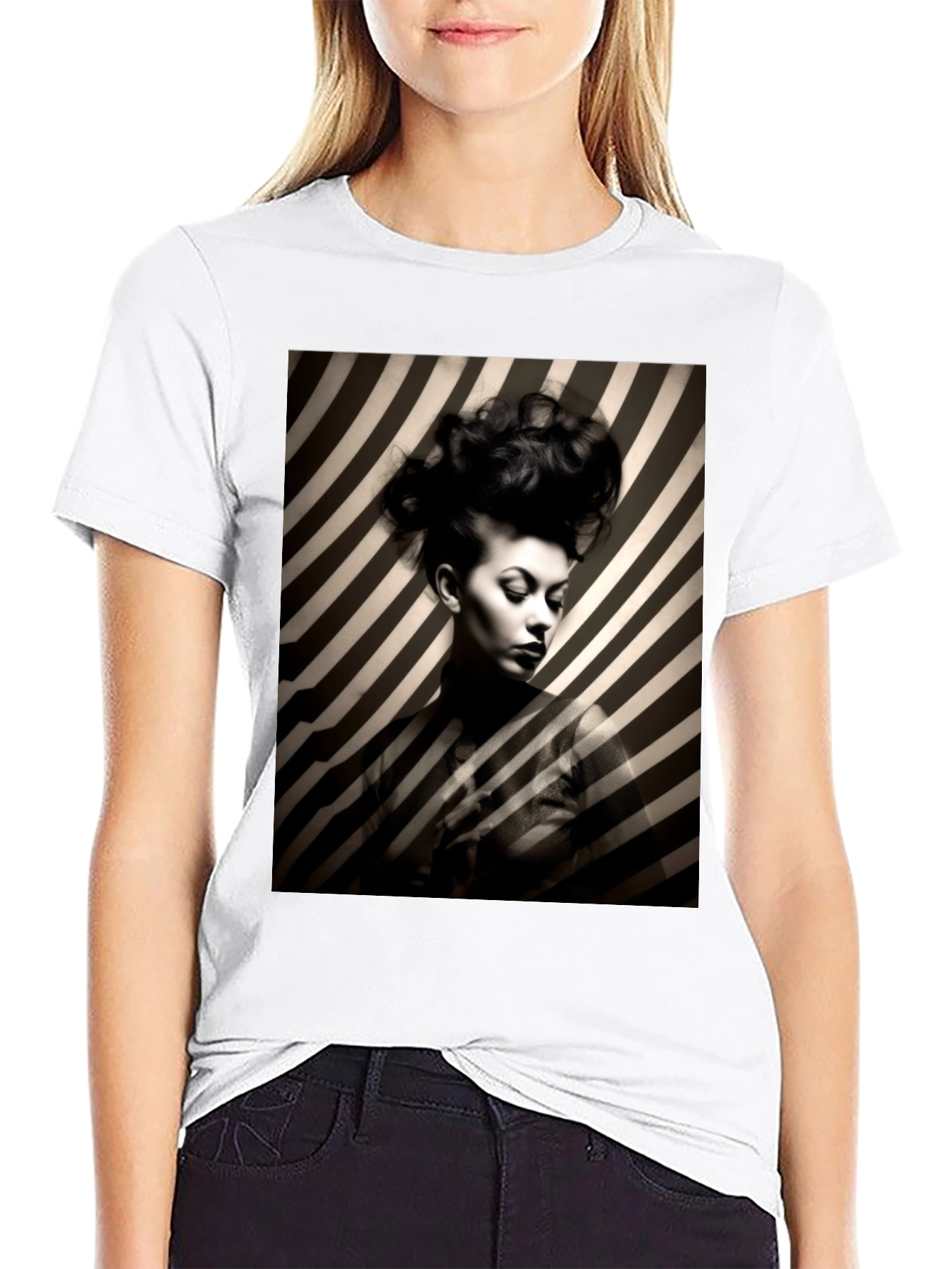 Striking Striped Portrait Graphic Tee - Bold Style