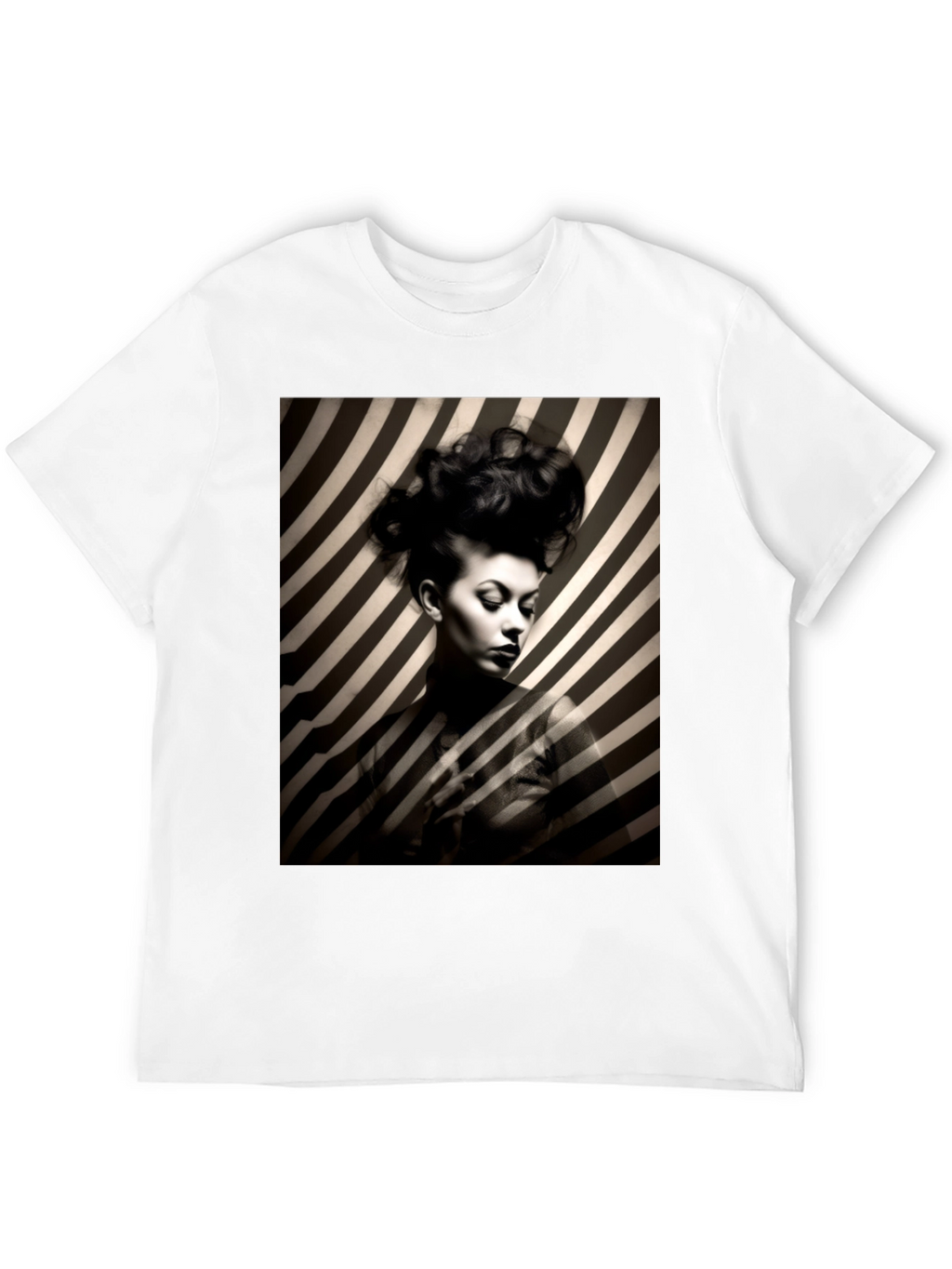 Striking Striped Portrait Graphic Tee - Bold Style