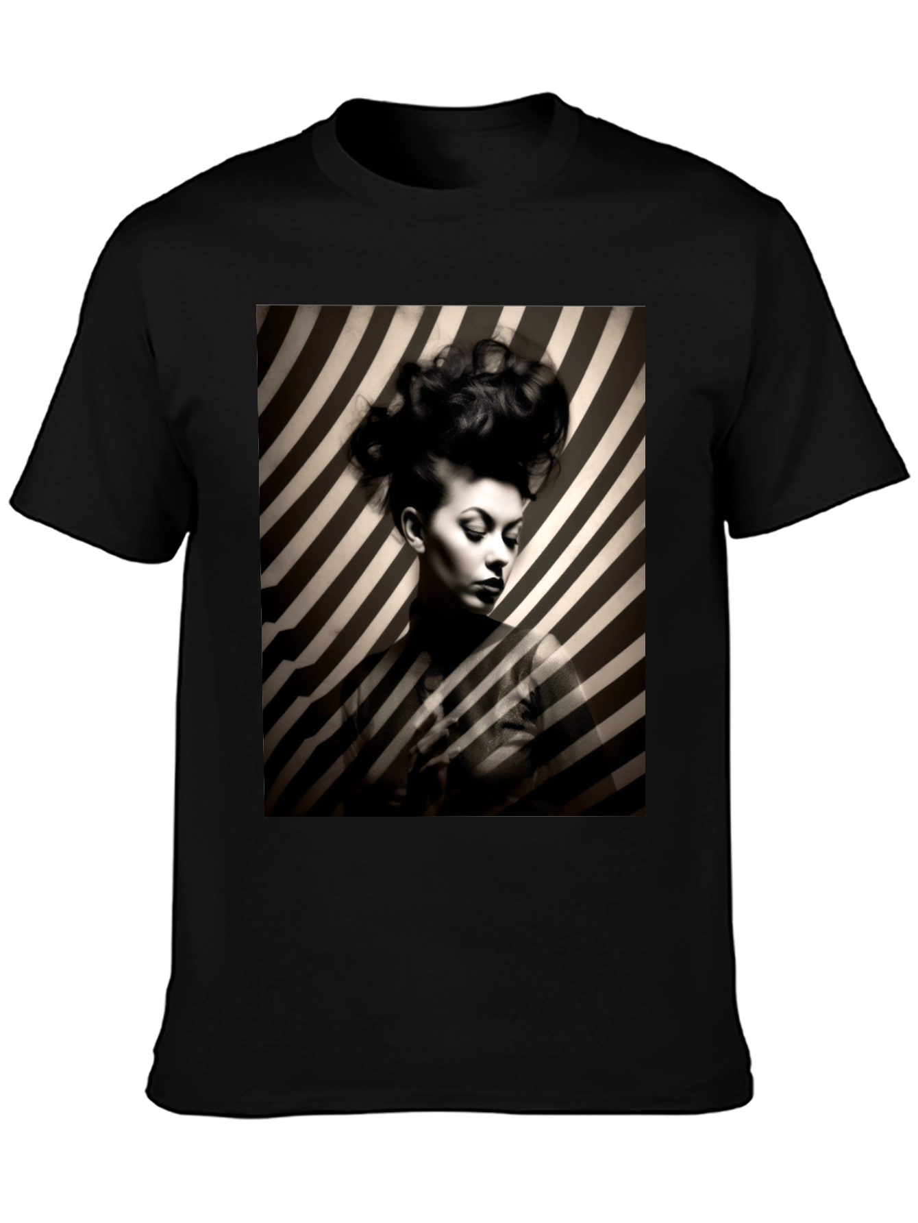 Striking Striped Portrait Graphic Tee - Bold Style