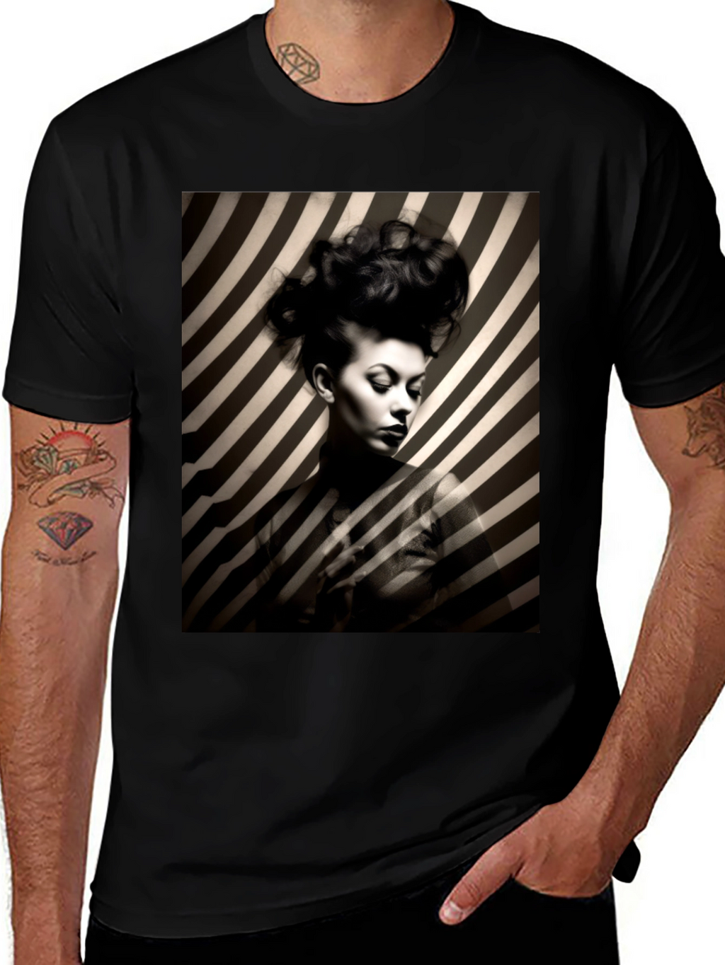 Striking Striped Portrait Graphic Tee - Bold Style