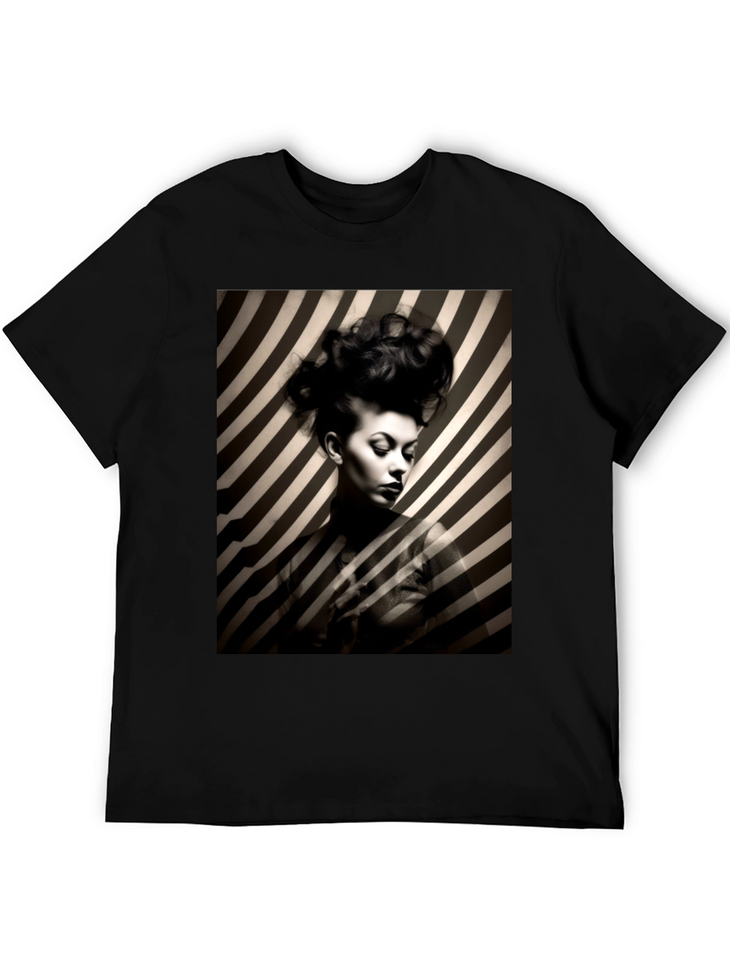 Striking Striped Portrait Graphic Tee - Bold Style
