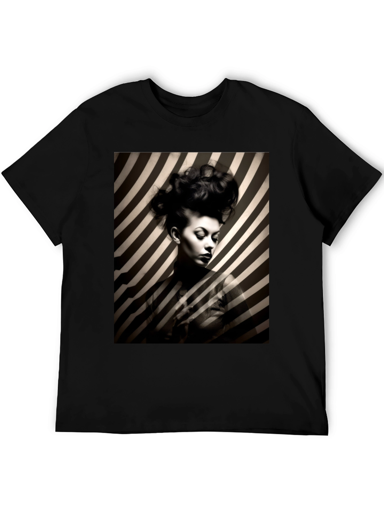 Striking Striped Portrait Graphic Tee - Bold Style