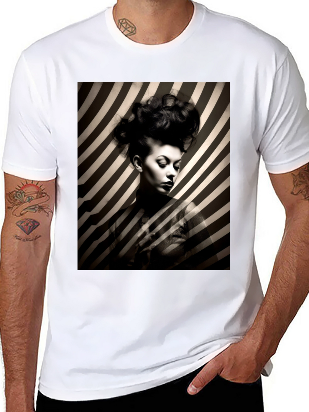 Striking Striped Portrait Graphic Tee - Bold Style