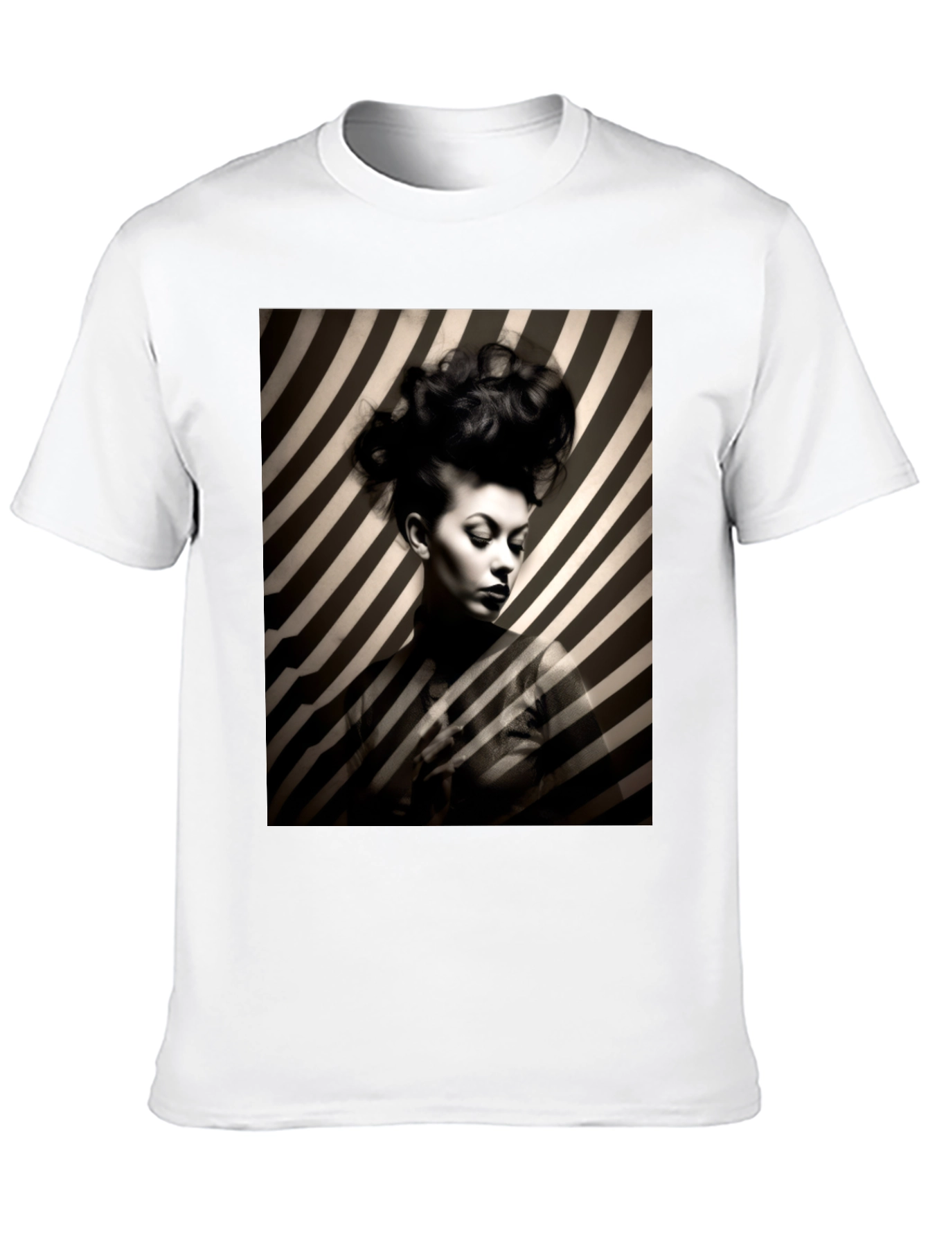 Striking Striped Portrait Graphic Tee - Bold Style