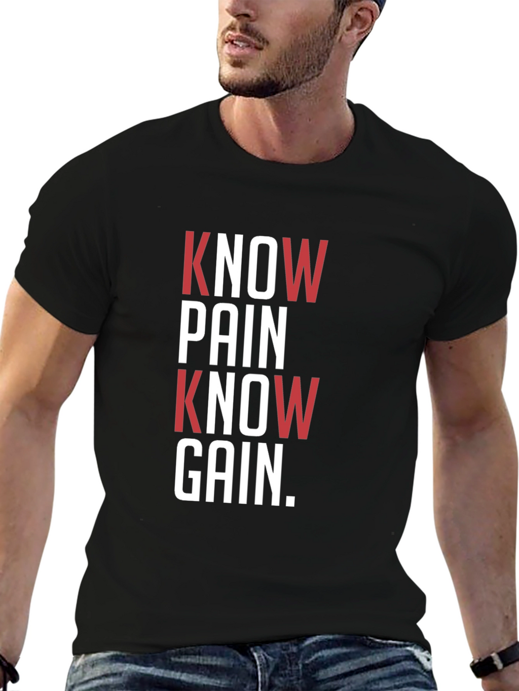 Know Pain Know Gain Black Graphic T-Shirt
