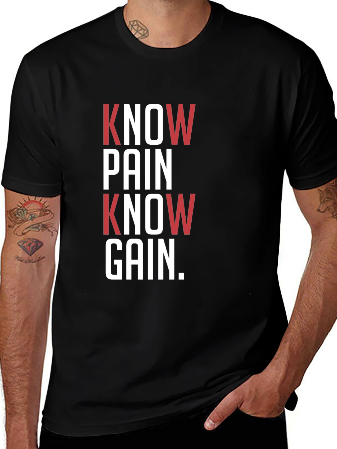 Know Pain Know Gain Black Graphic T-Shirt
