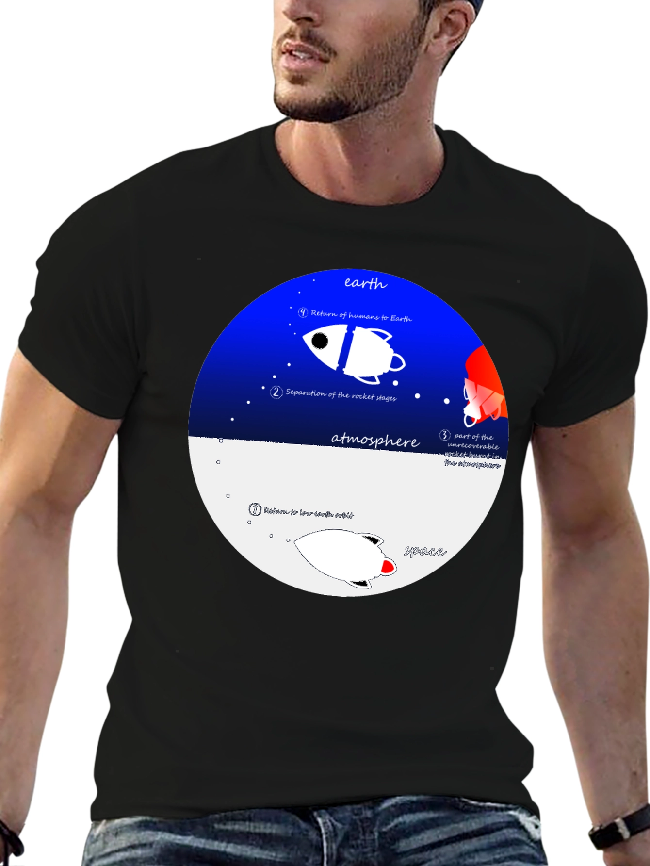 Space Journey T-Shirt - Black Crew Neck Graphic Tee