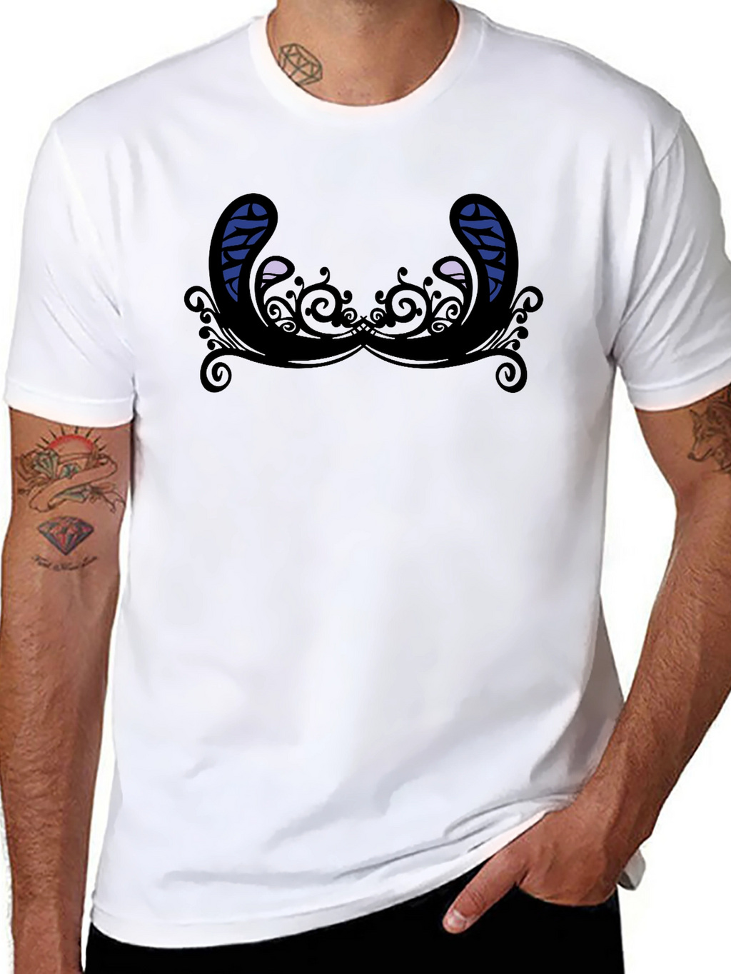 Novelty Graphic T-Shirt - Quirky Mustache Design Black Tee