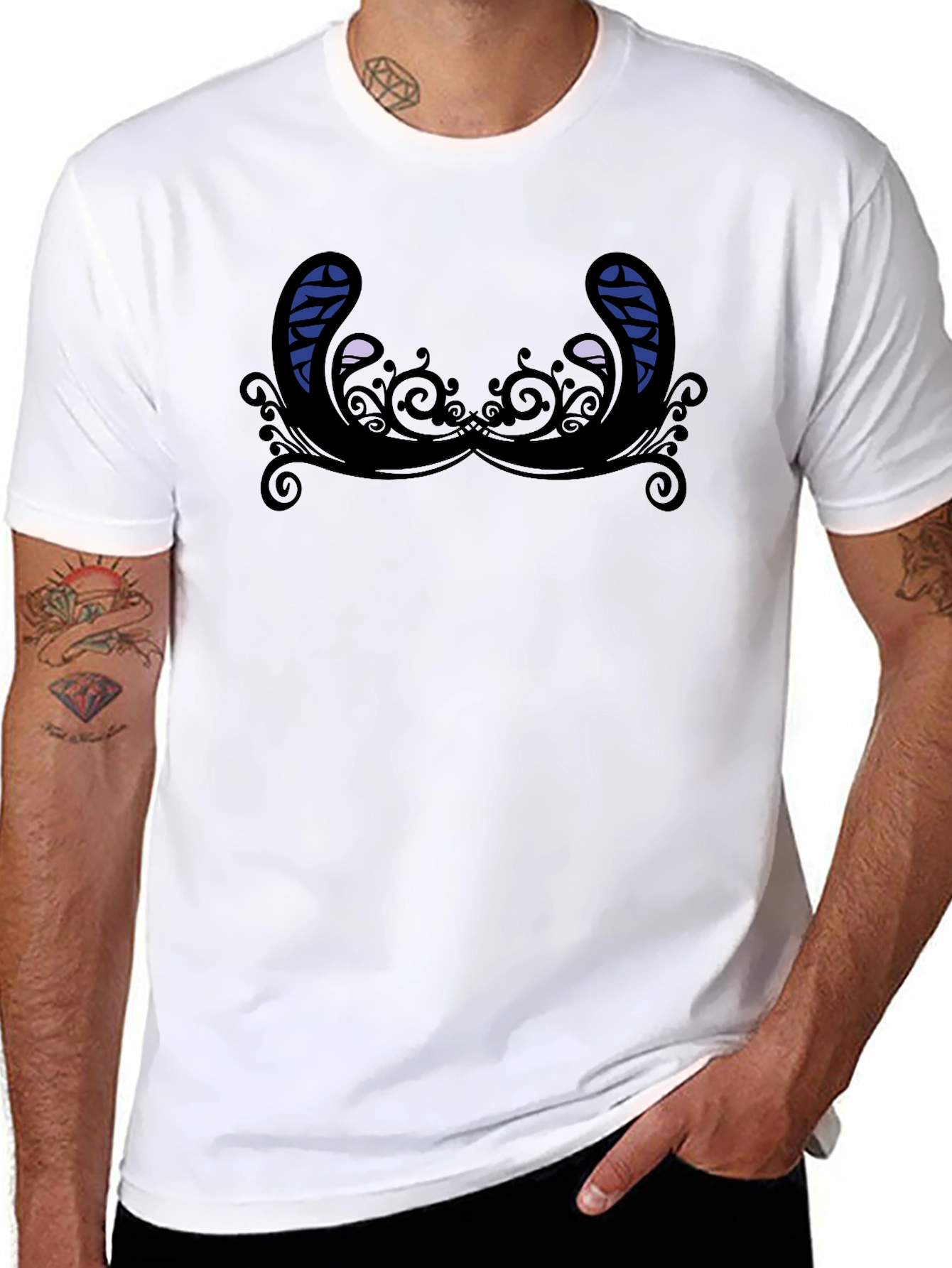 Novelty Graphic T-Shirt - Quirky Mustache Design Black Tee