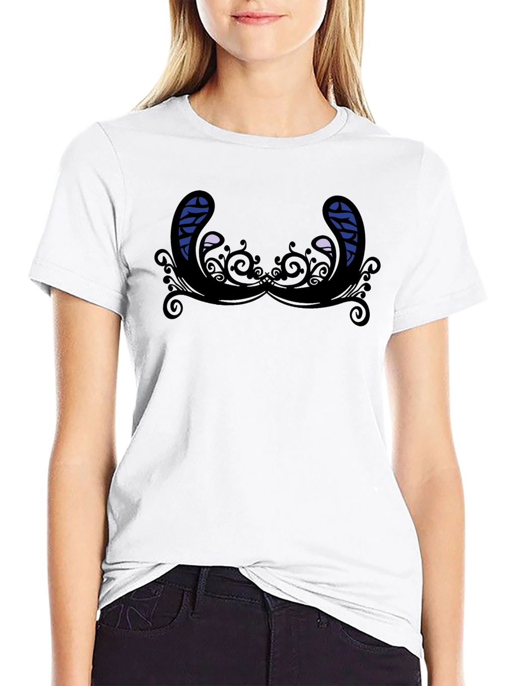 Novelty Graphic T-Shirt - Quirky Mustache Design Black Tee