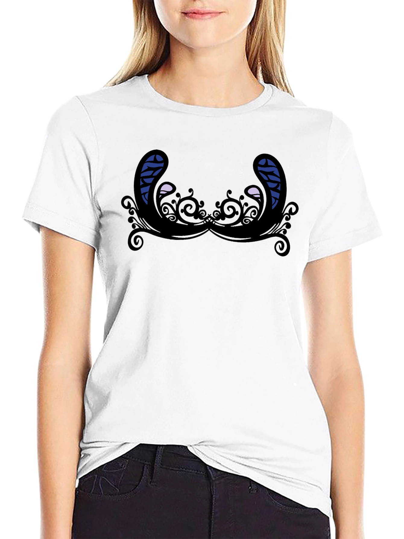 Novelty Graphic T-Shirt - Quirky Mustache Design Black Tee
