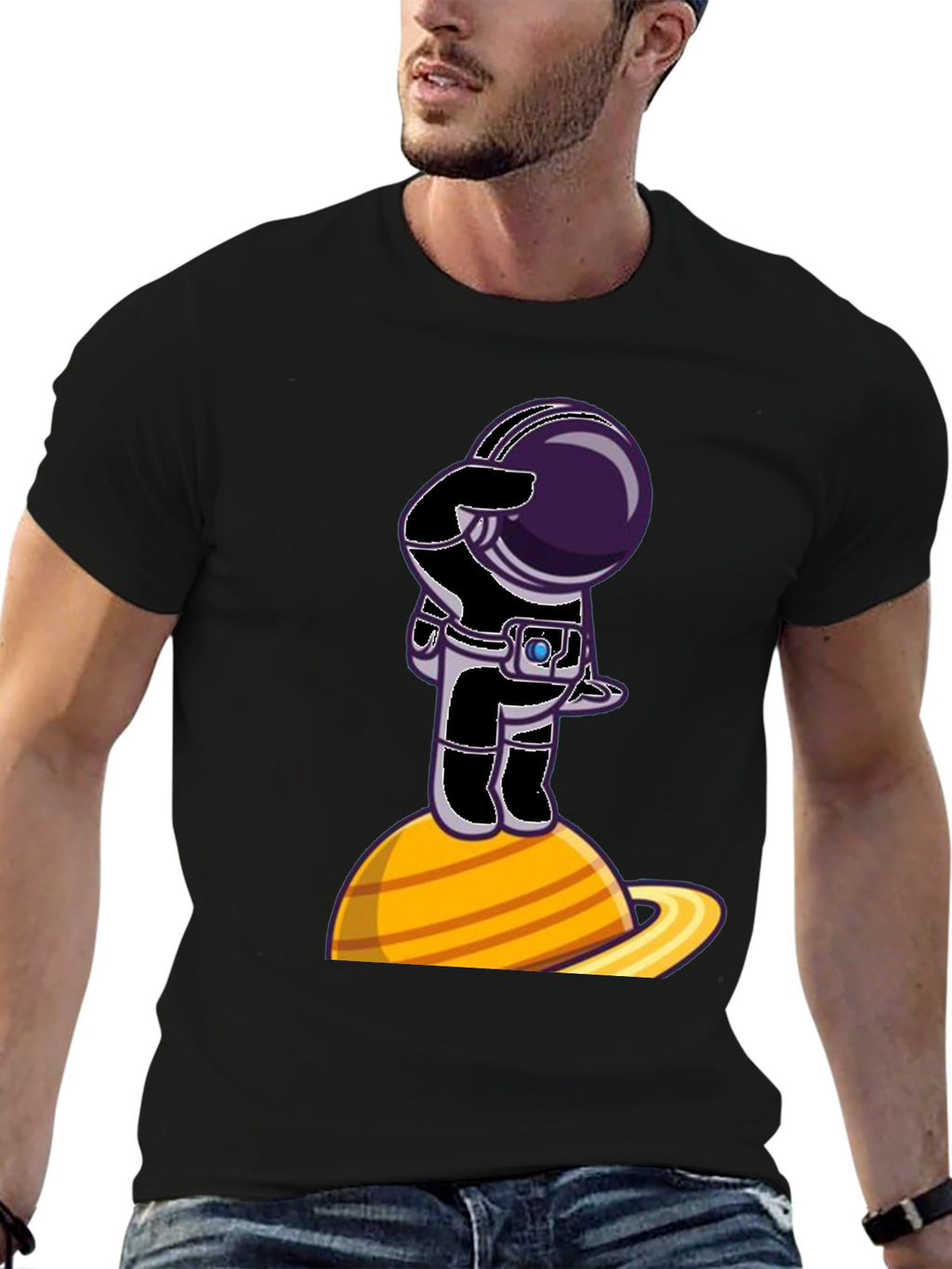 Astronaut on Saturn Graphic T-Shirt - Space Explorer