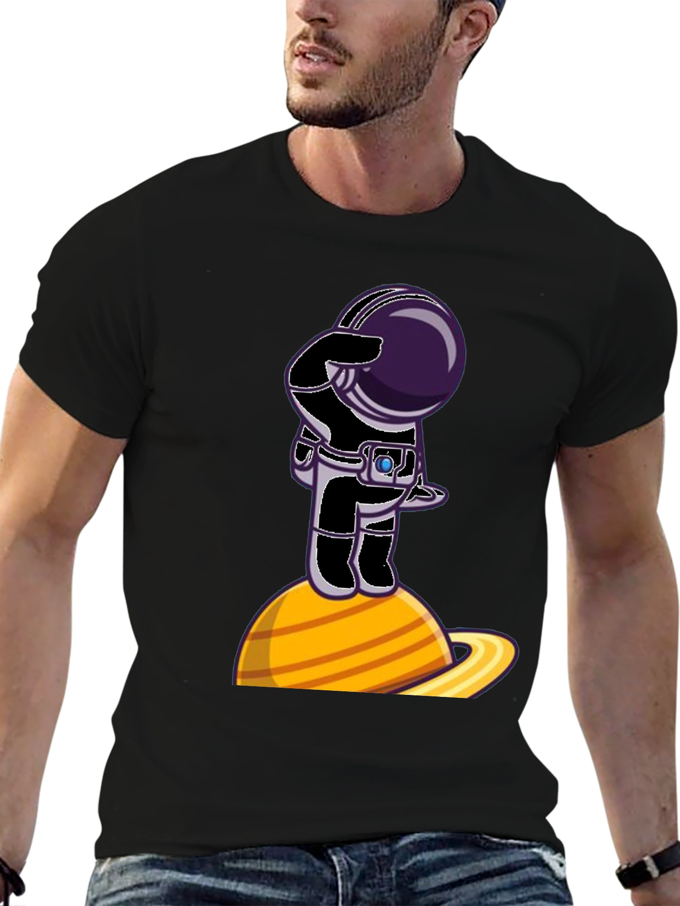Astronaut on Saturn Graphic T-Shirt - Space Explorer