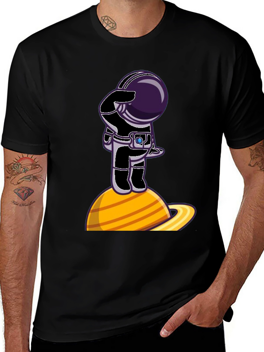 Astronaut on Saturn Graphic T-Shirt - Space Explorer