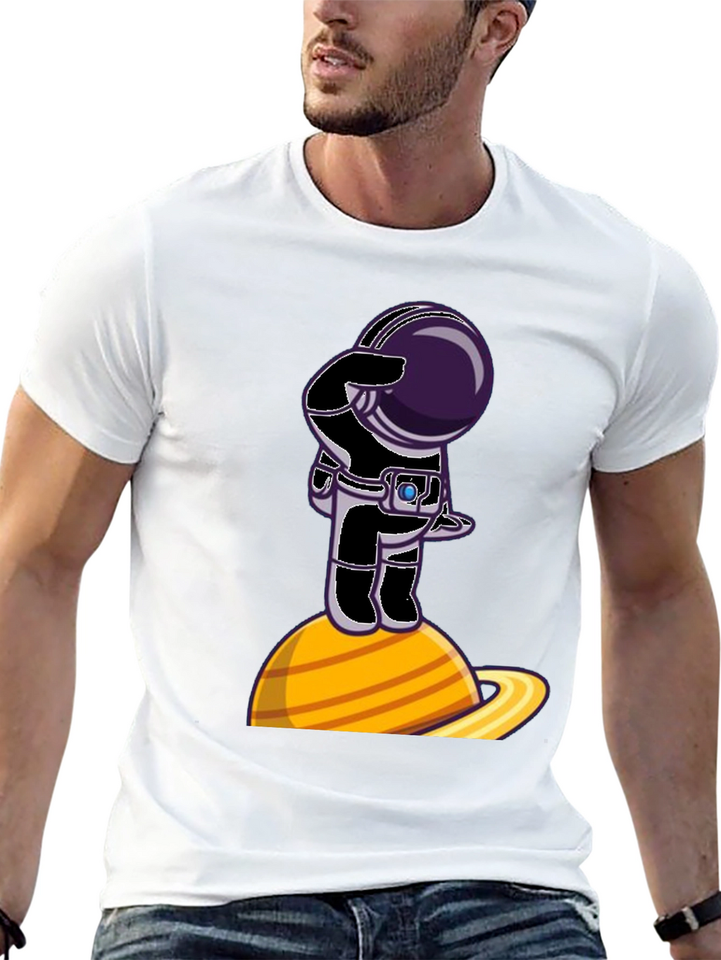 Astronaut on Saturn Graphic T-Shirt - Space Explorer