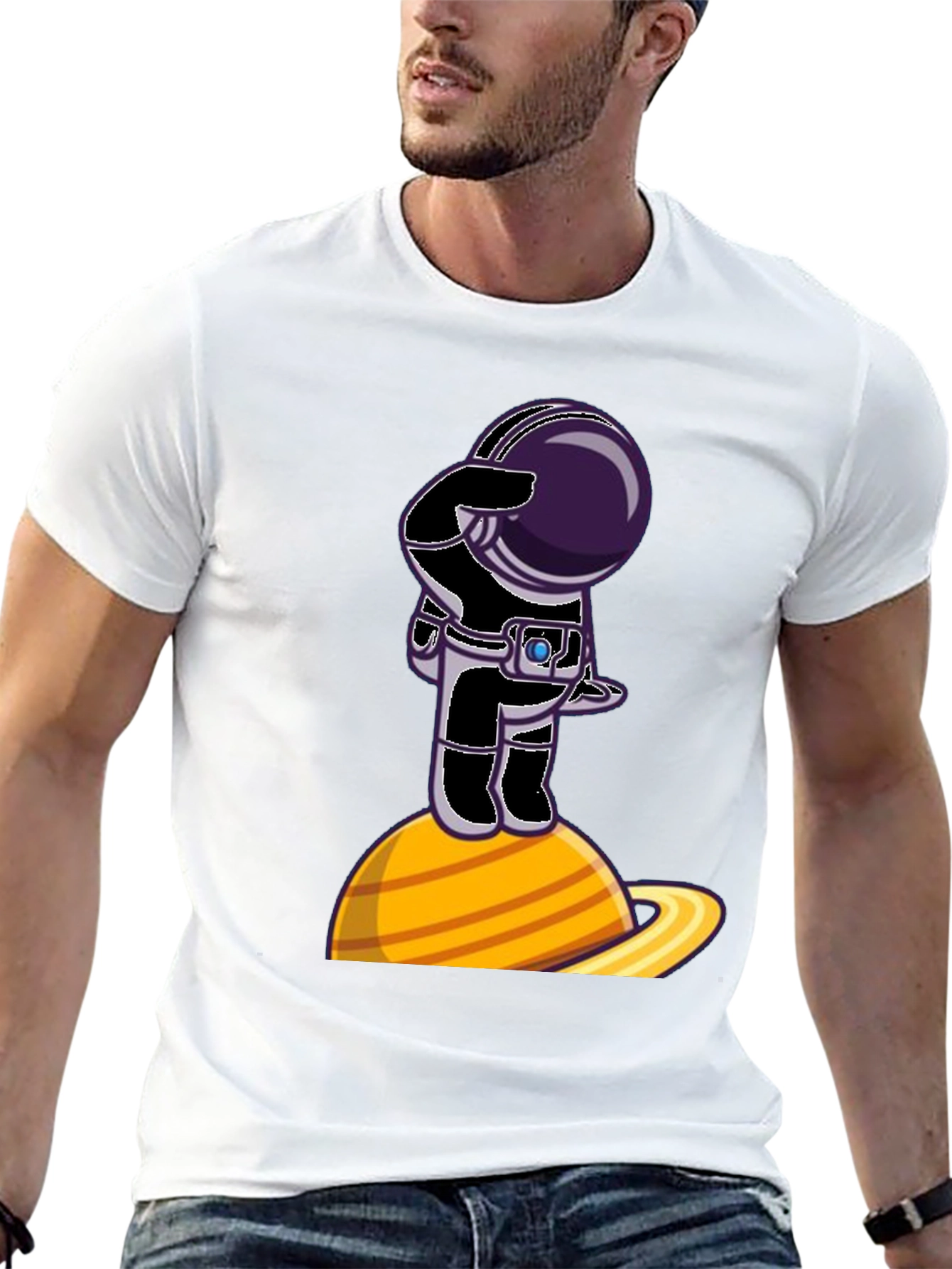 Astronaut on Saturn Graphic T-Shirt - Space Explorer