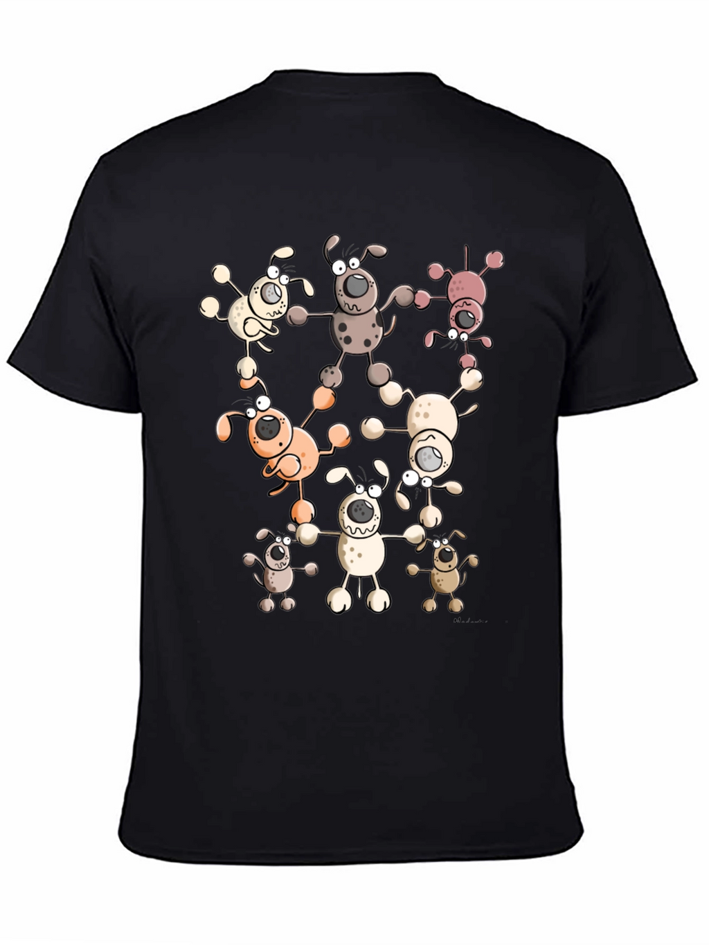 Cartoon Dog Print Black T-Shirt