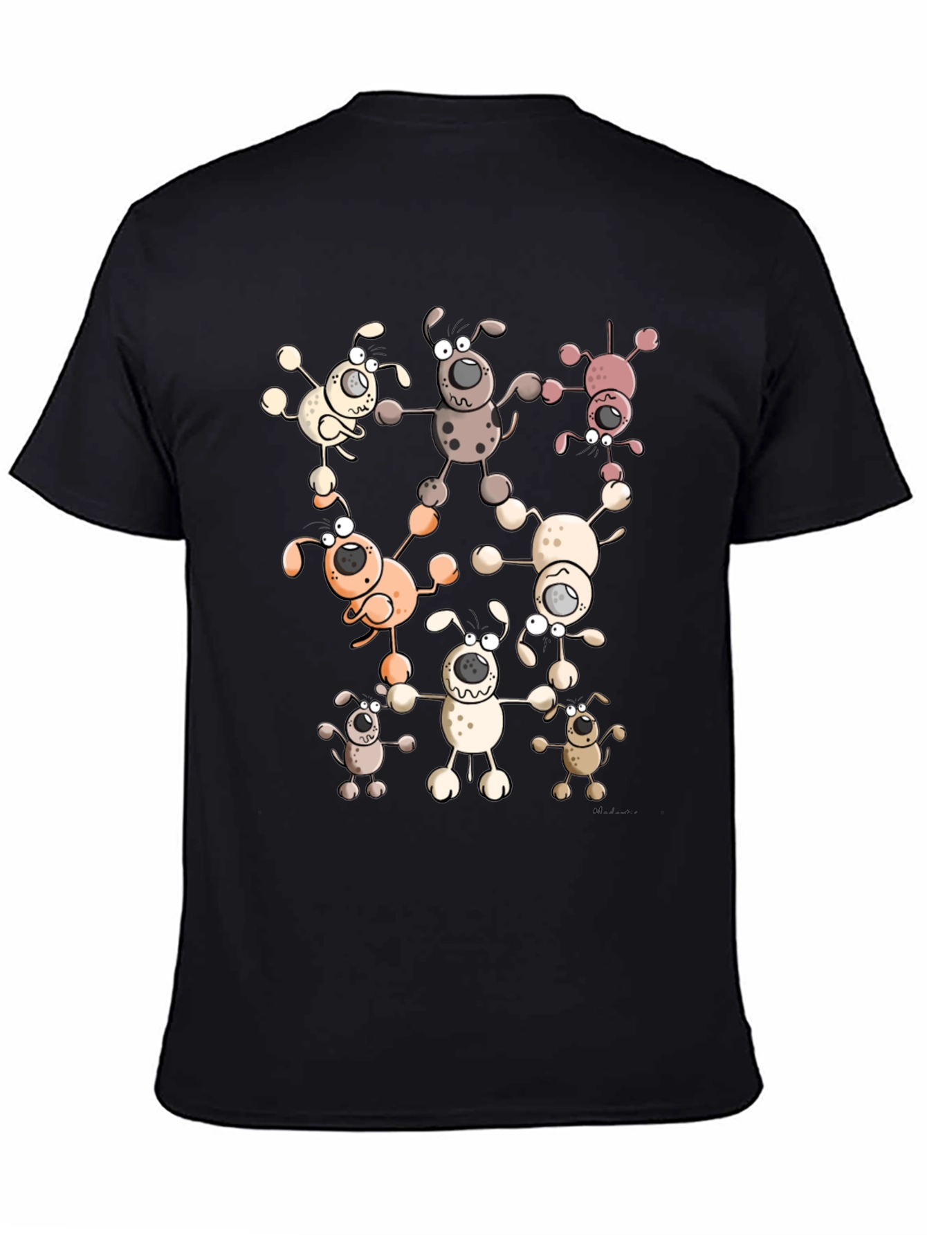 Cartoon Dog Print Black T-Shirt