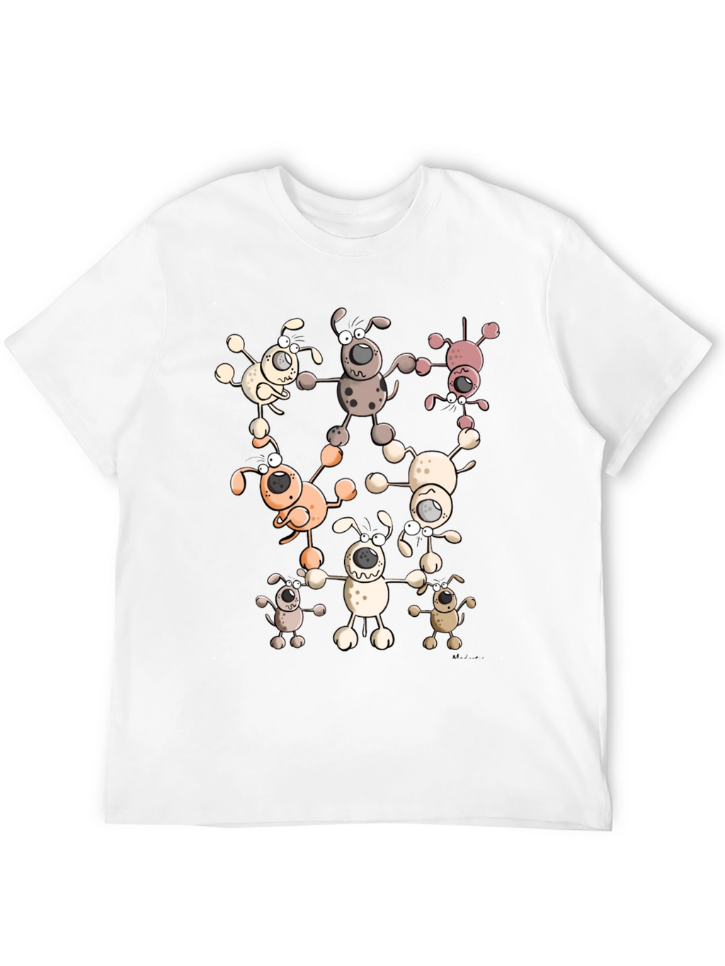 Cartoon Dog Print Black T-Shirt