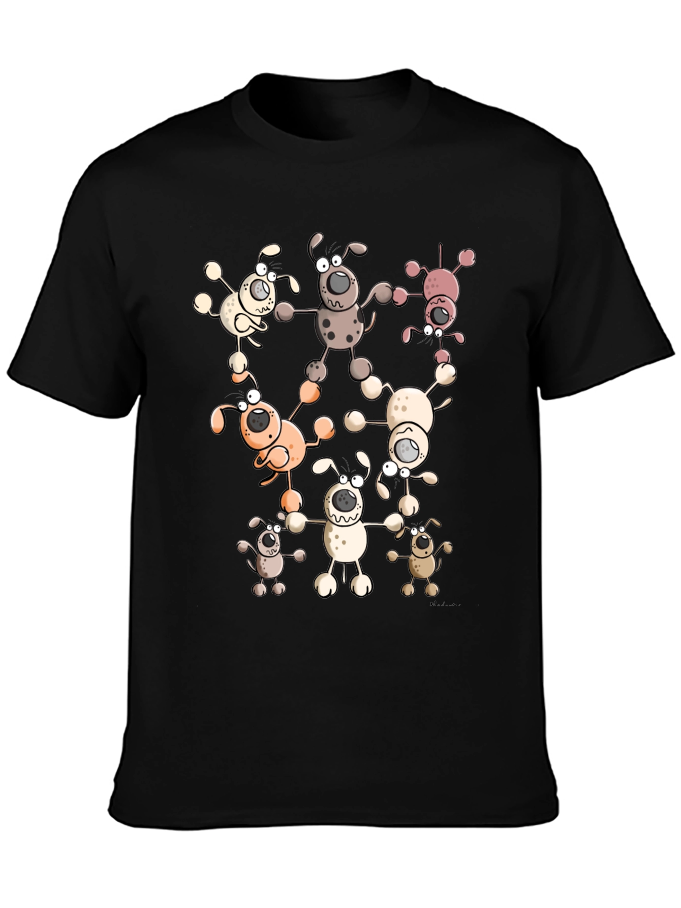 Cartoon Dog Print Black T-Shirt