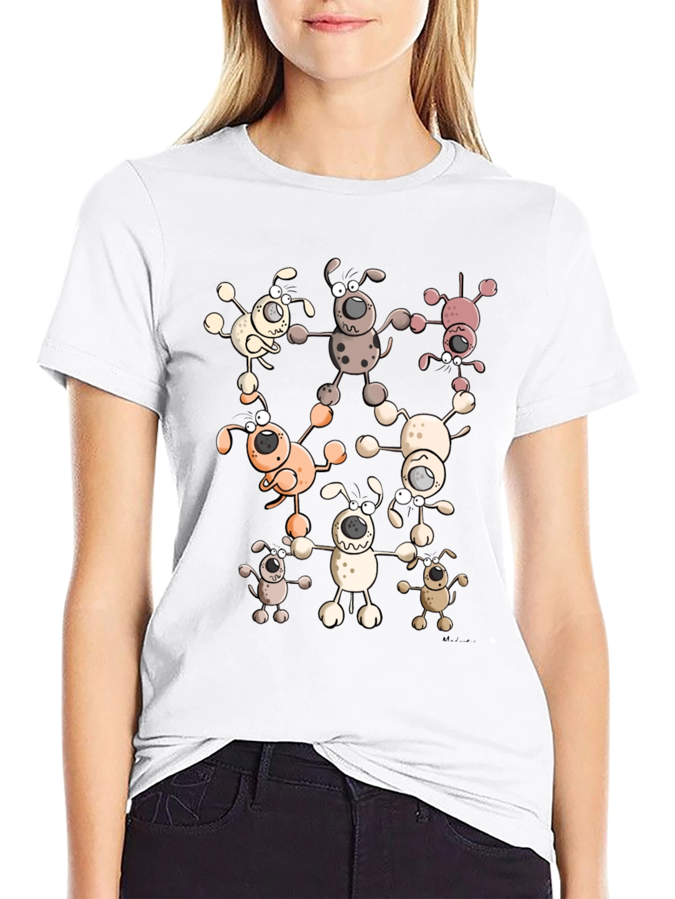 Cartoon Dog Print Black T-Shirt