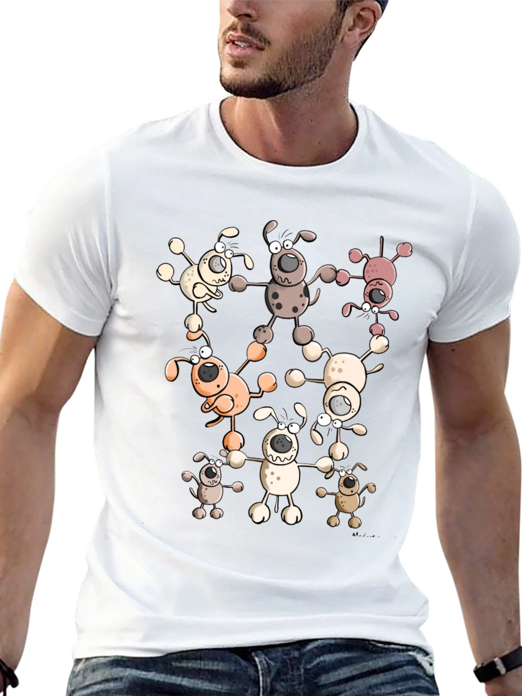 Cartoon Dog Print Black T-Shirt