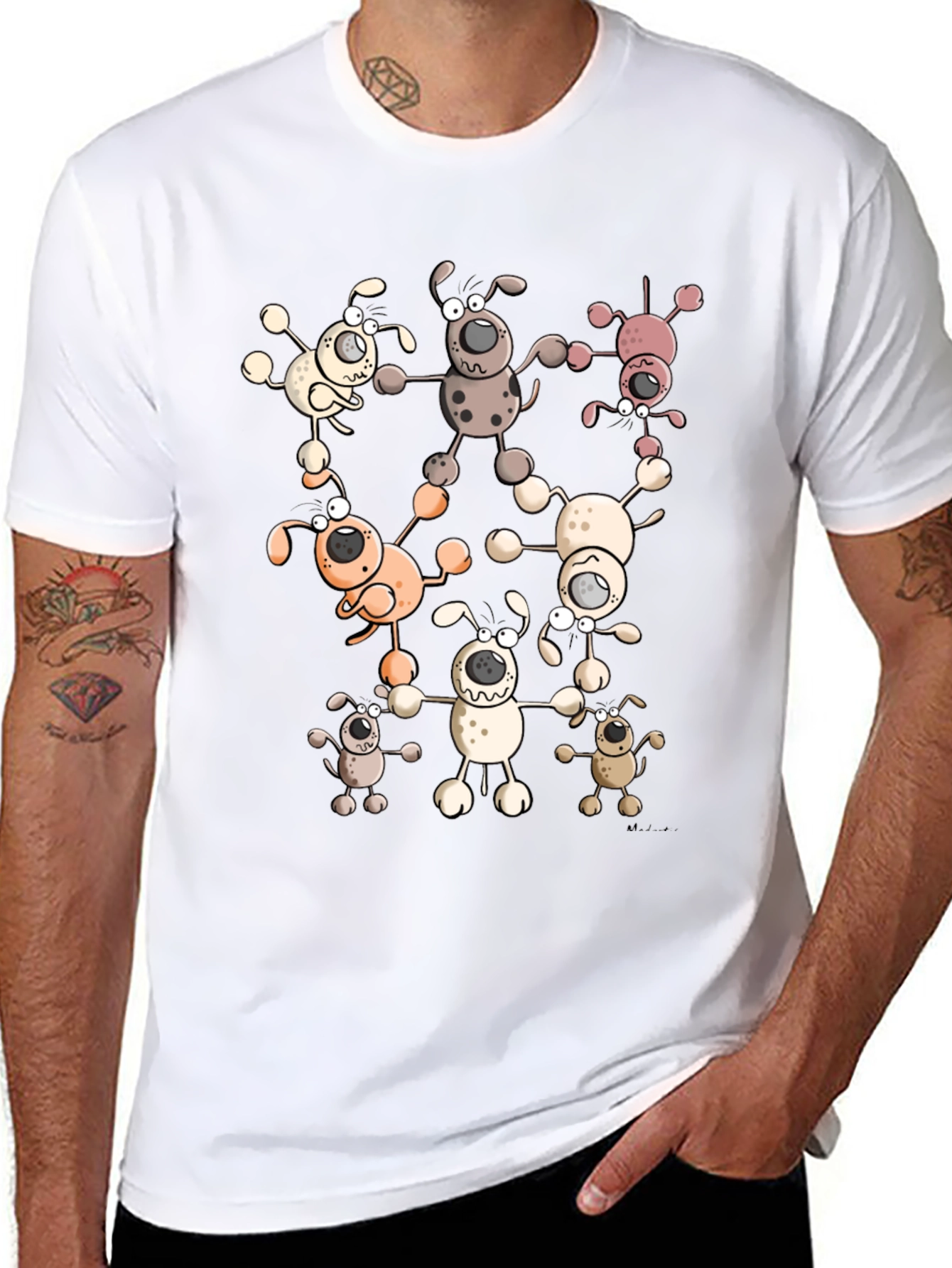 Cartoon Dog Print Black T-Shirt