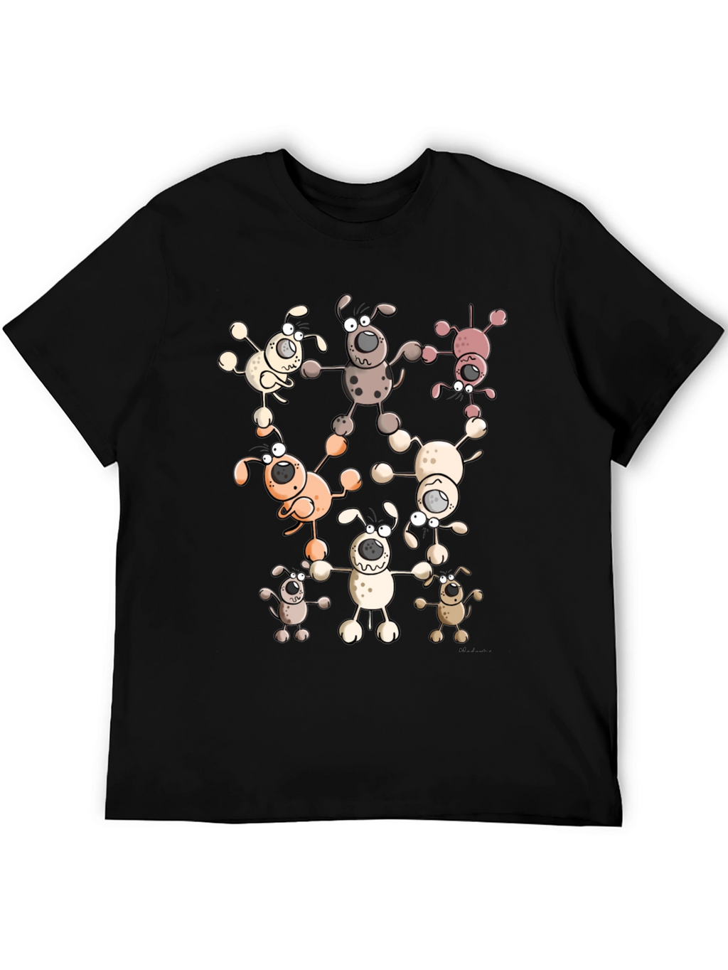 Cartoon Dog Print Black T-Shirt