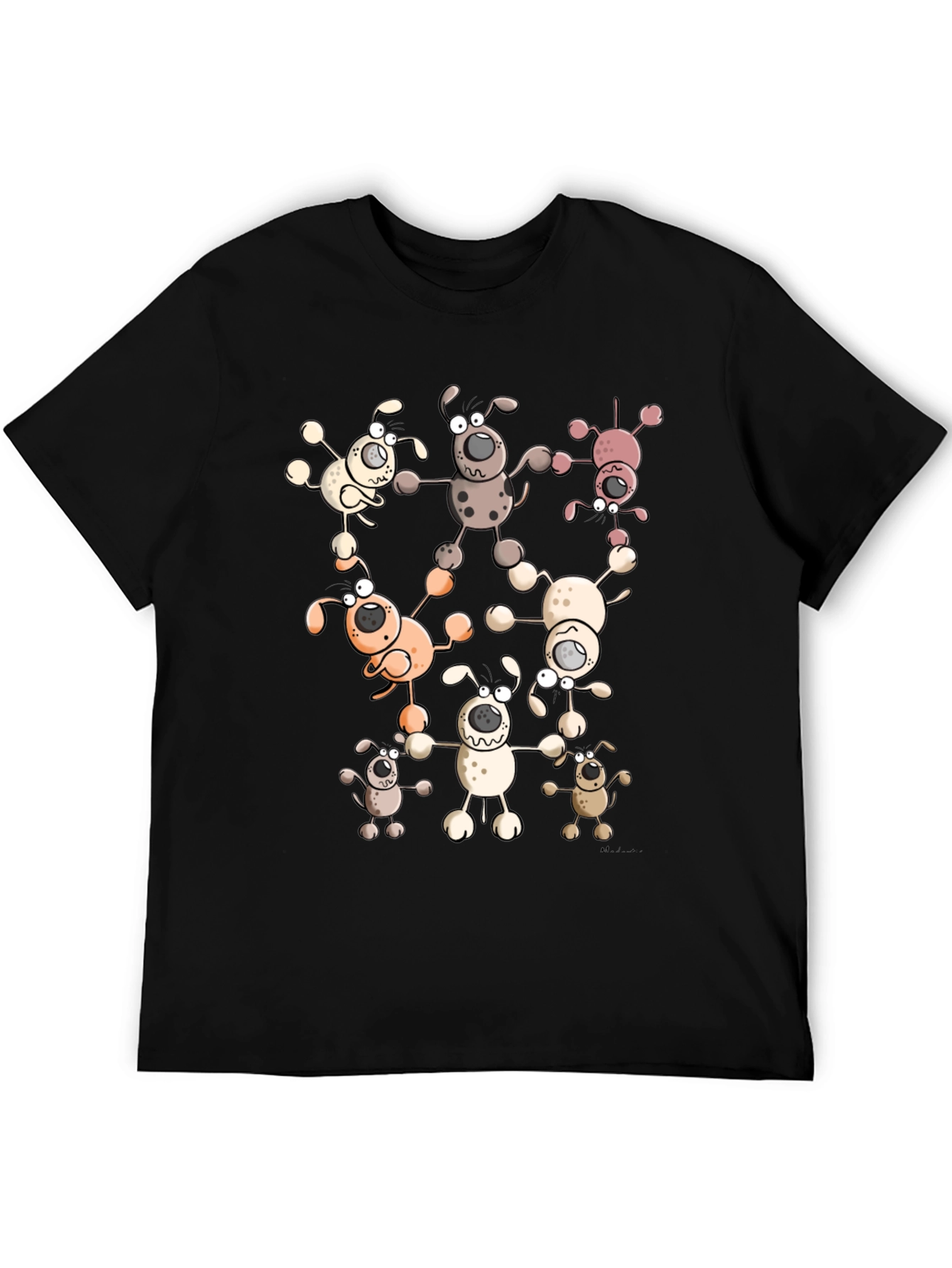 Cartoon Dog Print Black T-Shirt