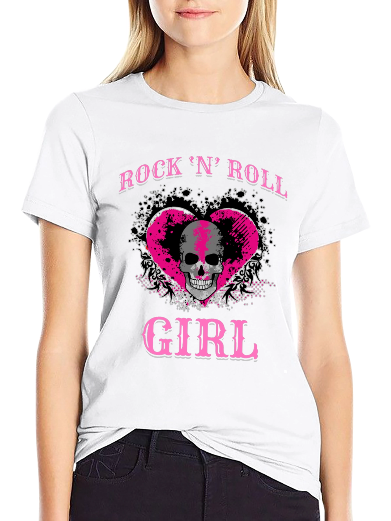 Rock N Roll Girl Skull Graphic T-Shirt