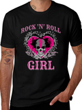 Rock N Roll Girl Skull Graphic T-Shirt