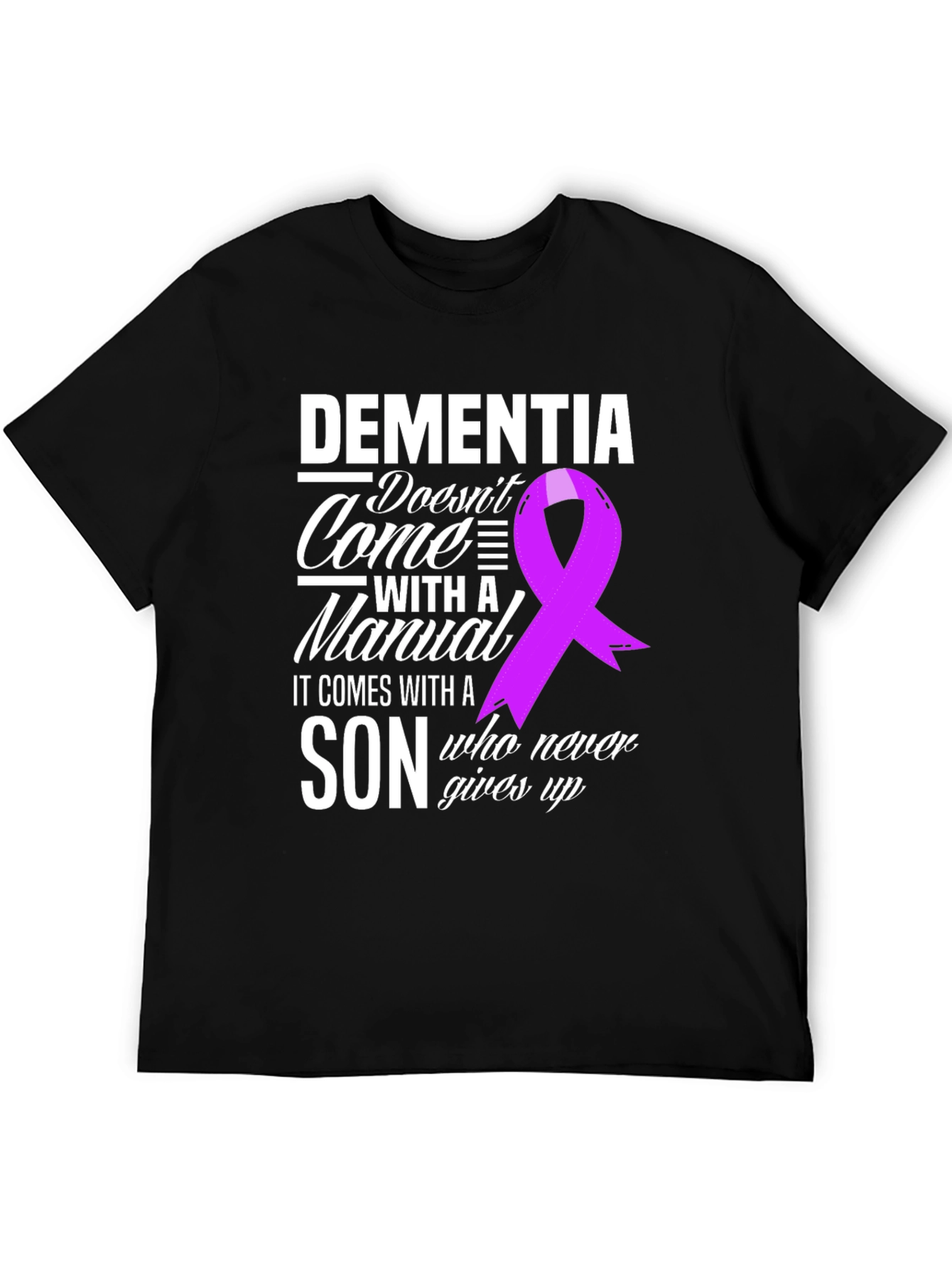 Dementia Awareness T-Shirt: Son Never Gives Up Ribbon Tee