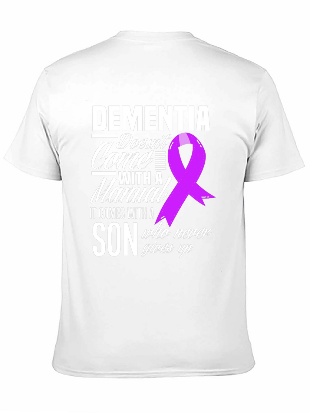 Dementia Awareness T-Shirt: Son Never Gives Up Ribbon Tee