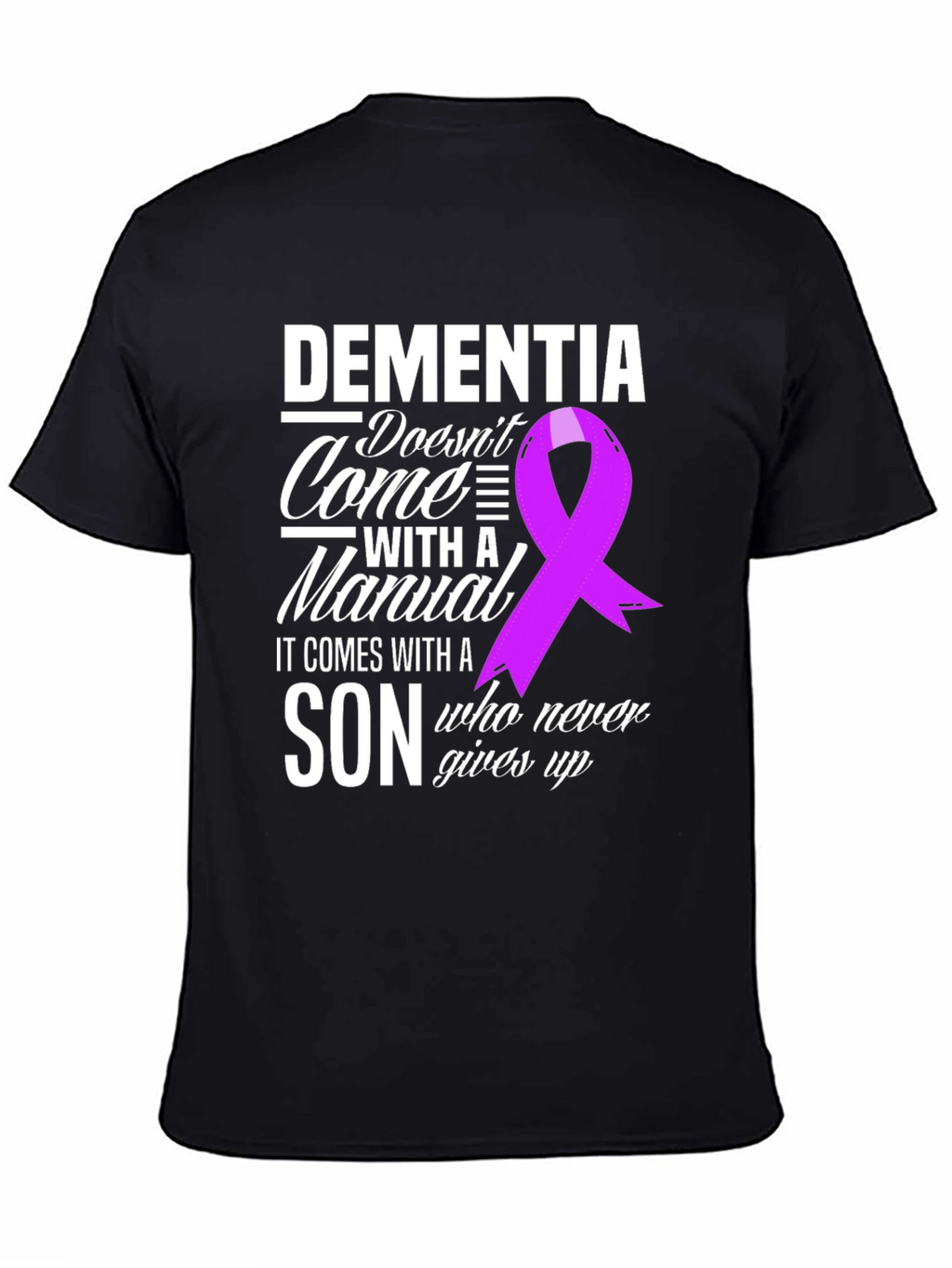 Dementia Awareness T-Shirt: Son Never Gives Up Ribbon Tee