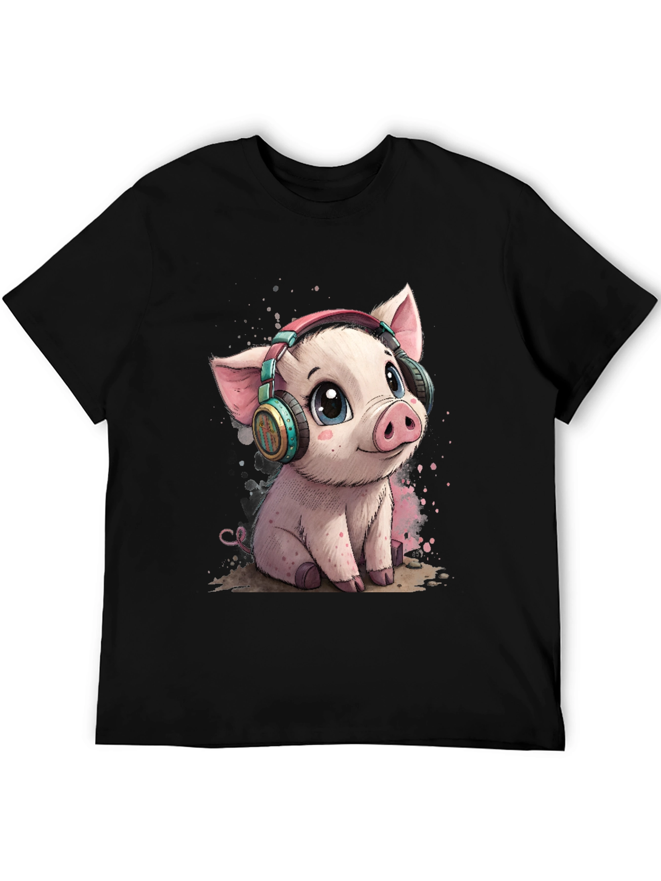 Cute Pig with Headphones Graphic Tee
