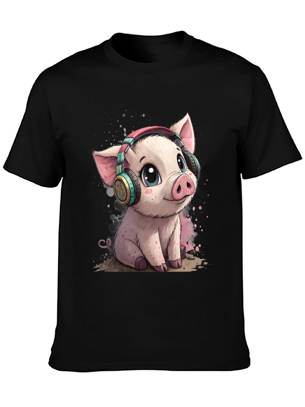 Cute Pig with Headphones Graphic Tee