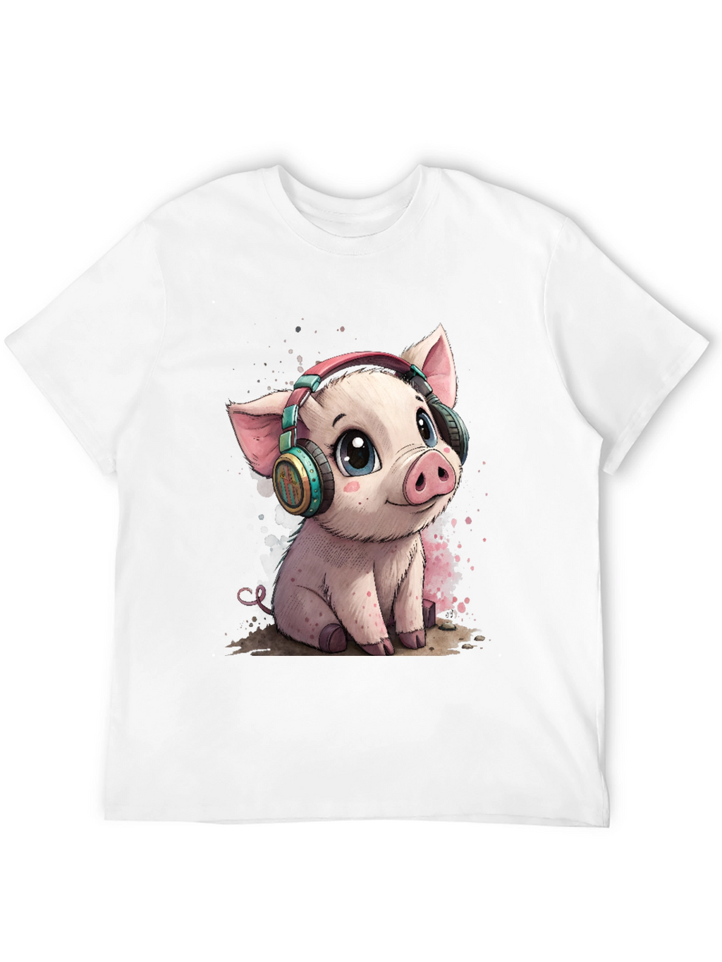 Cute Pig with Headphones Graphic Tee