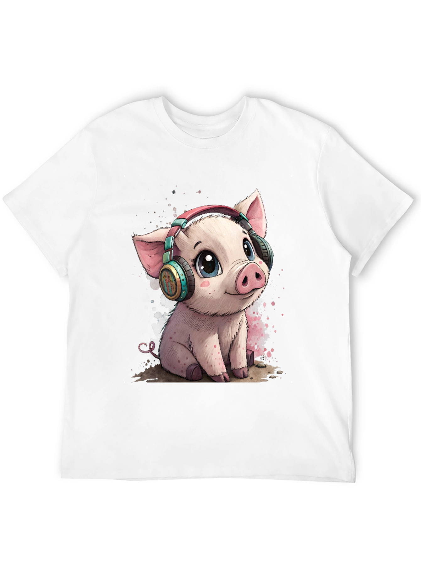 Cute Pig with Headphones Graphic Tee