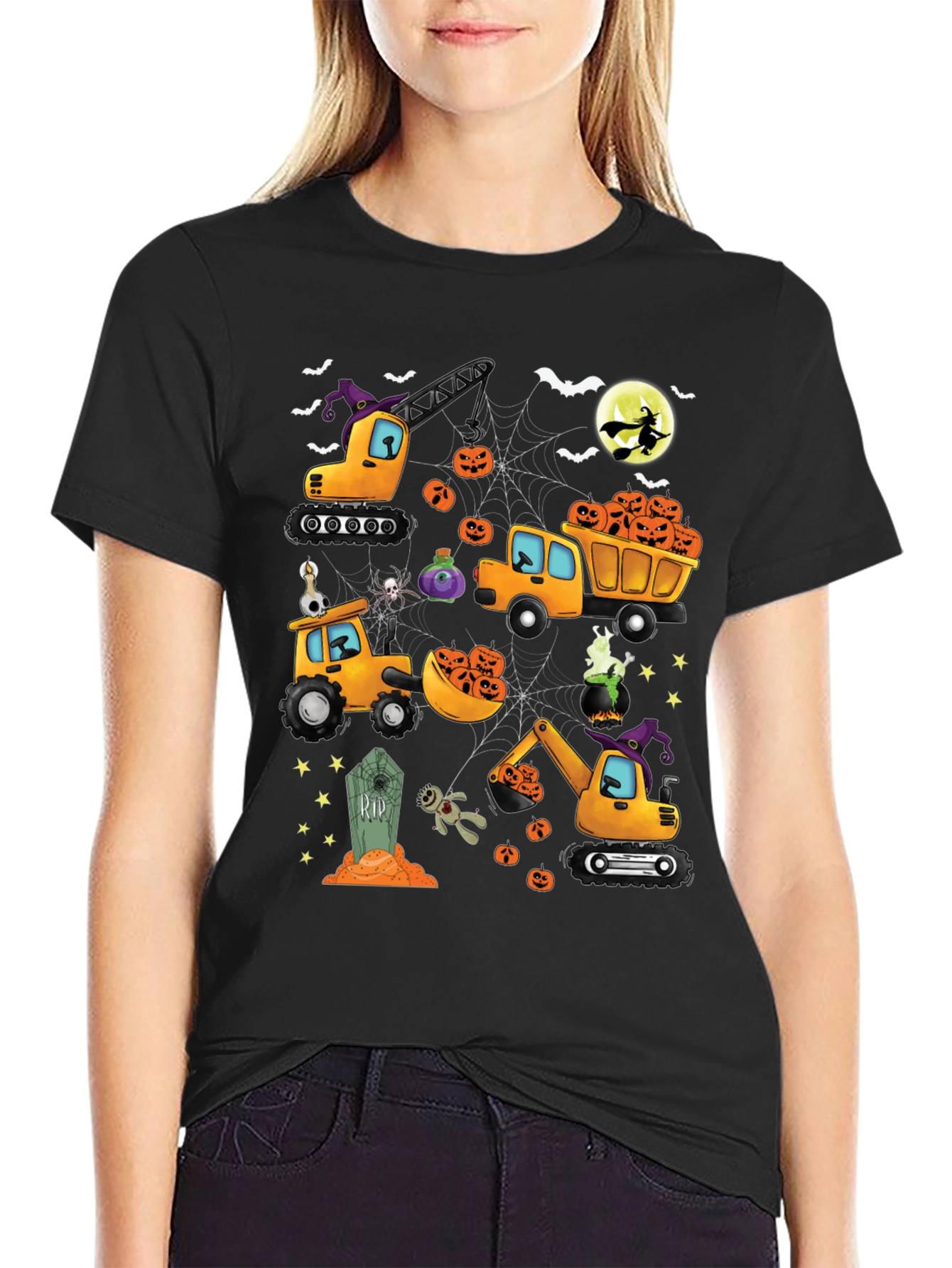 Halloween Construction Trucks Graphic T-Shirt