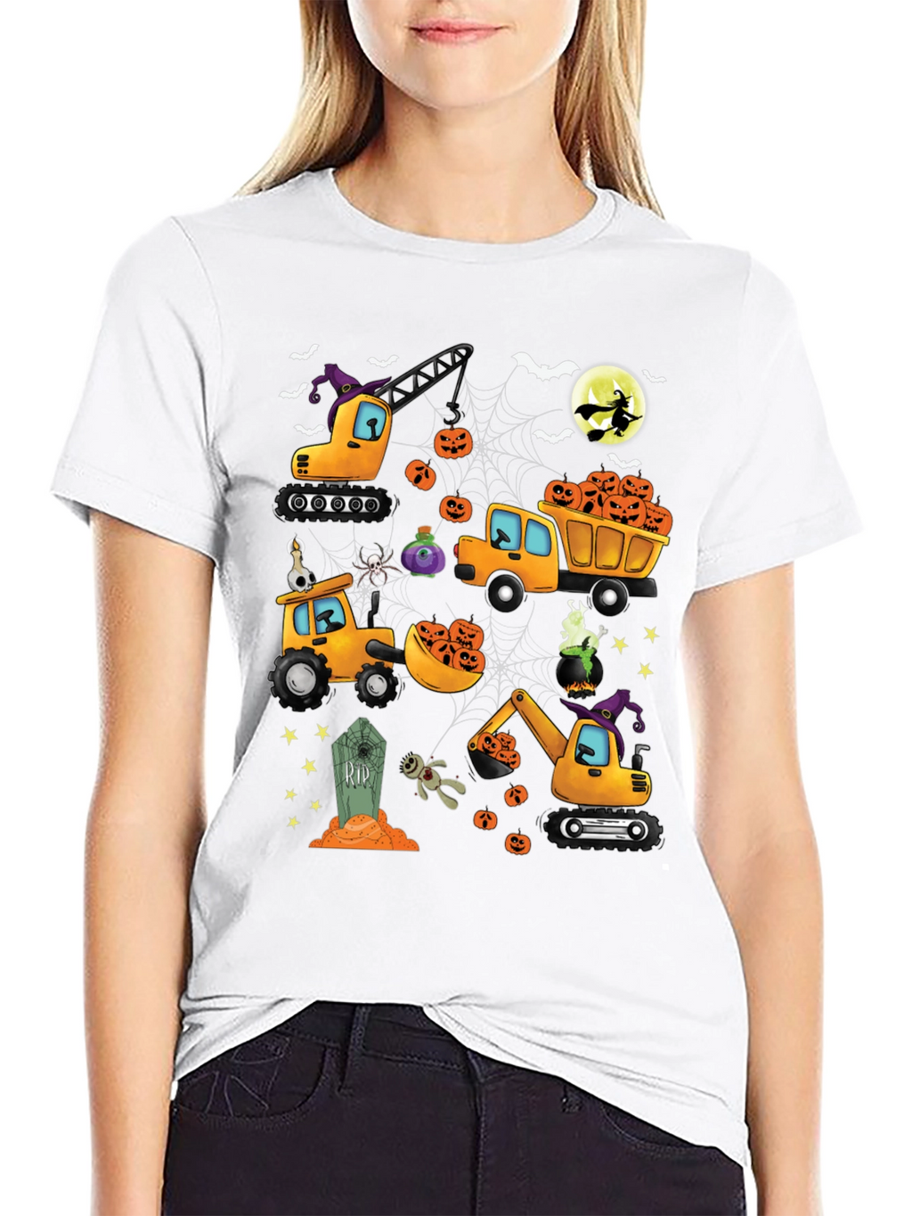 Halloween Construction Trucks Graphic T-Shirt