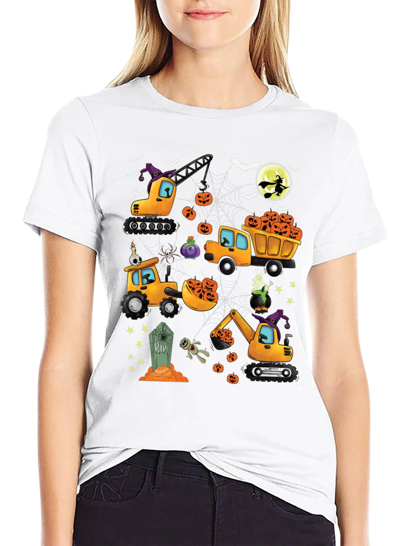 Halloween Construction Trucks Graphic T-Shirt