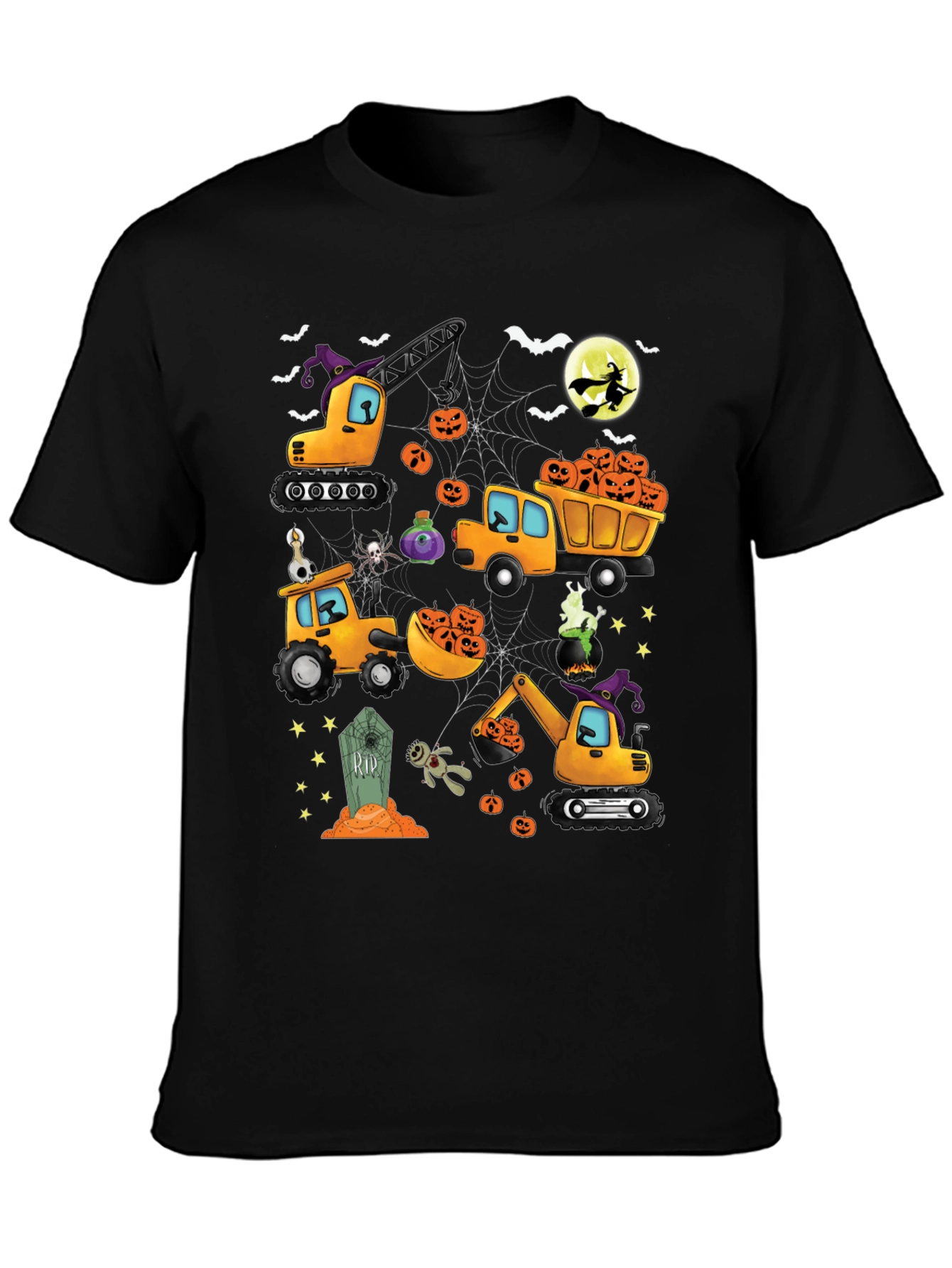 Halloween Construction Trucks Graphic T-Shirt