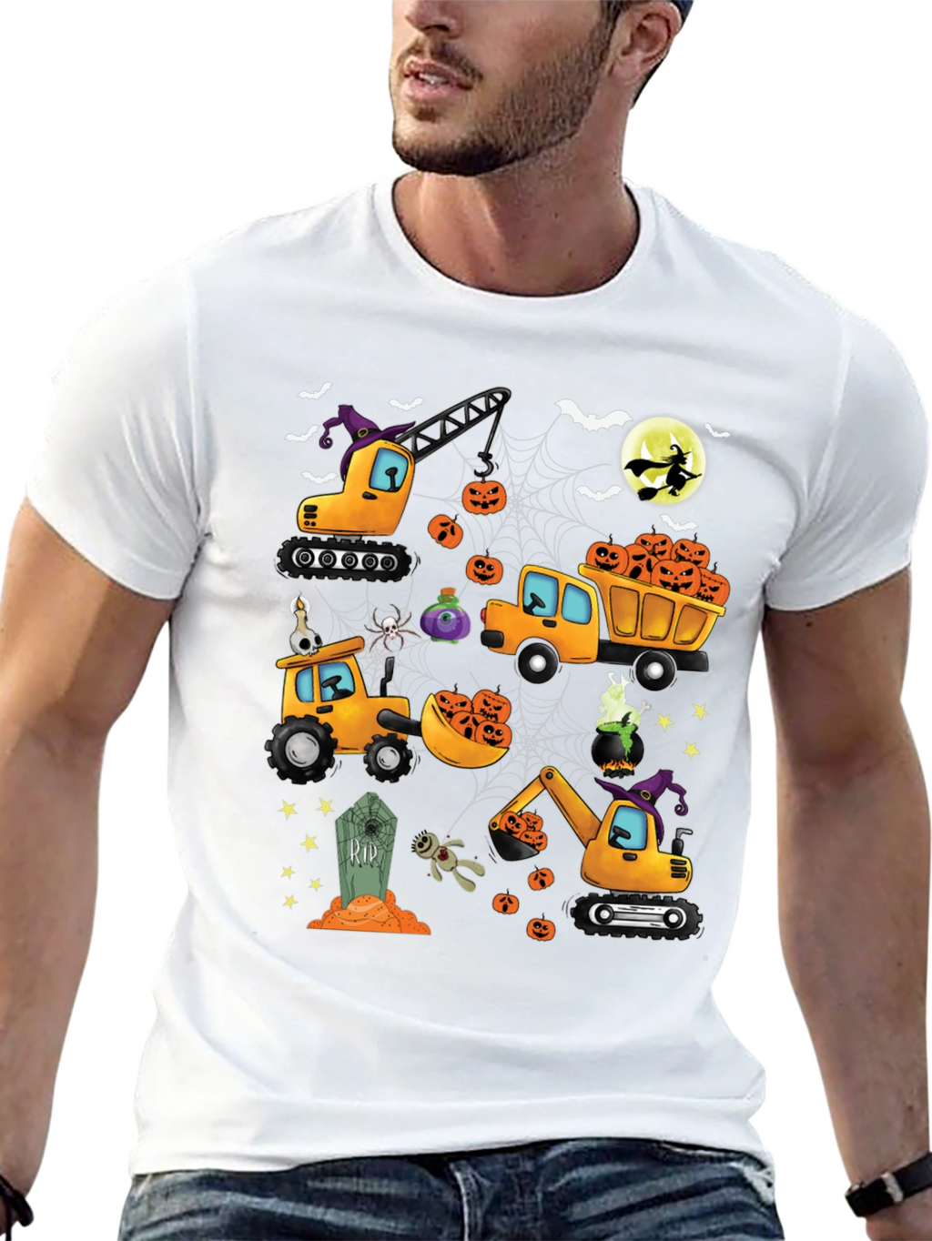 Halloween Construction Trucks Graphic T-Shirt