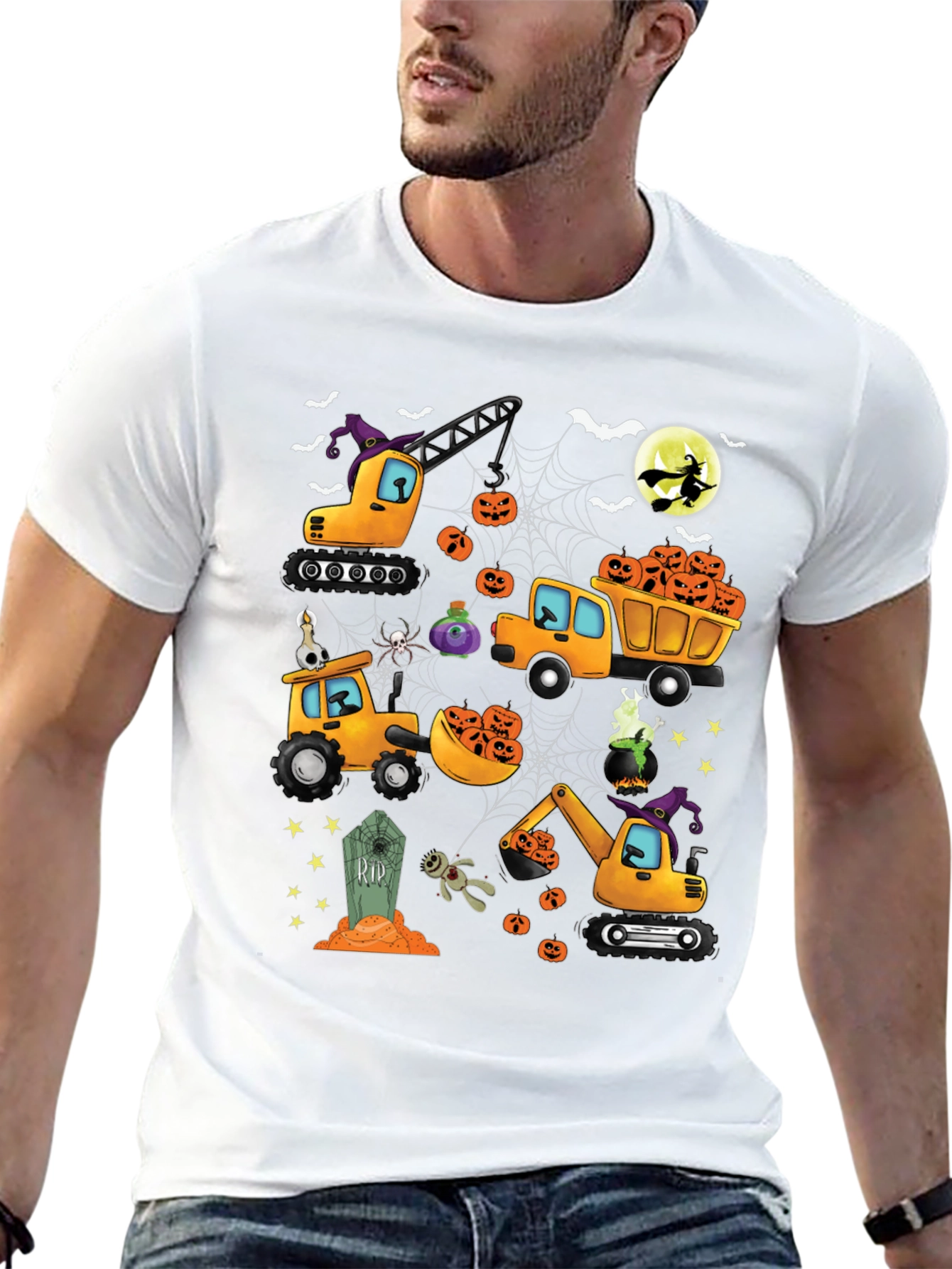 Halloween Construction Trucks Graphic T-Shirt