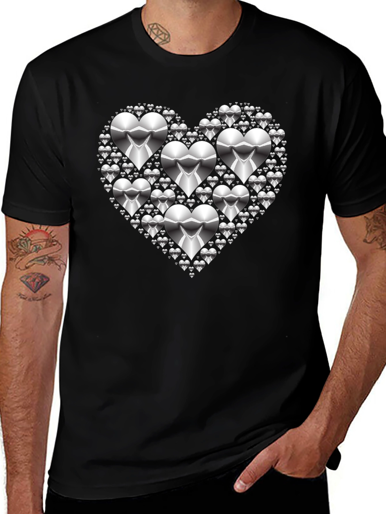 Heart of Hearts Graphic Tee - Silver Design