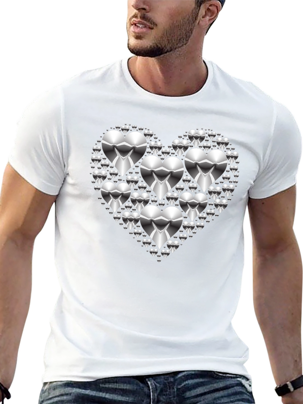 Heart of Hearts Graphic Tee - Silver Design